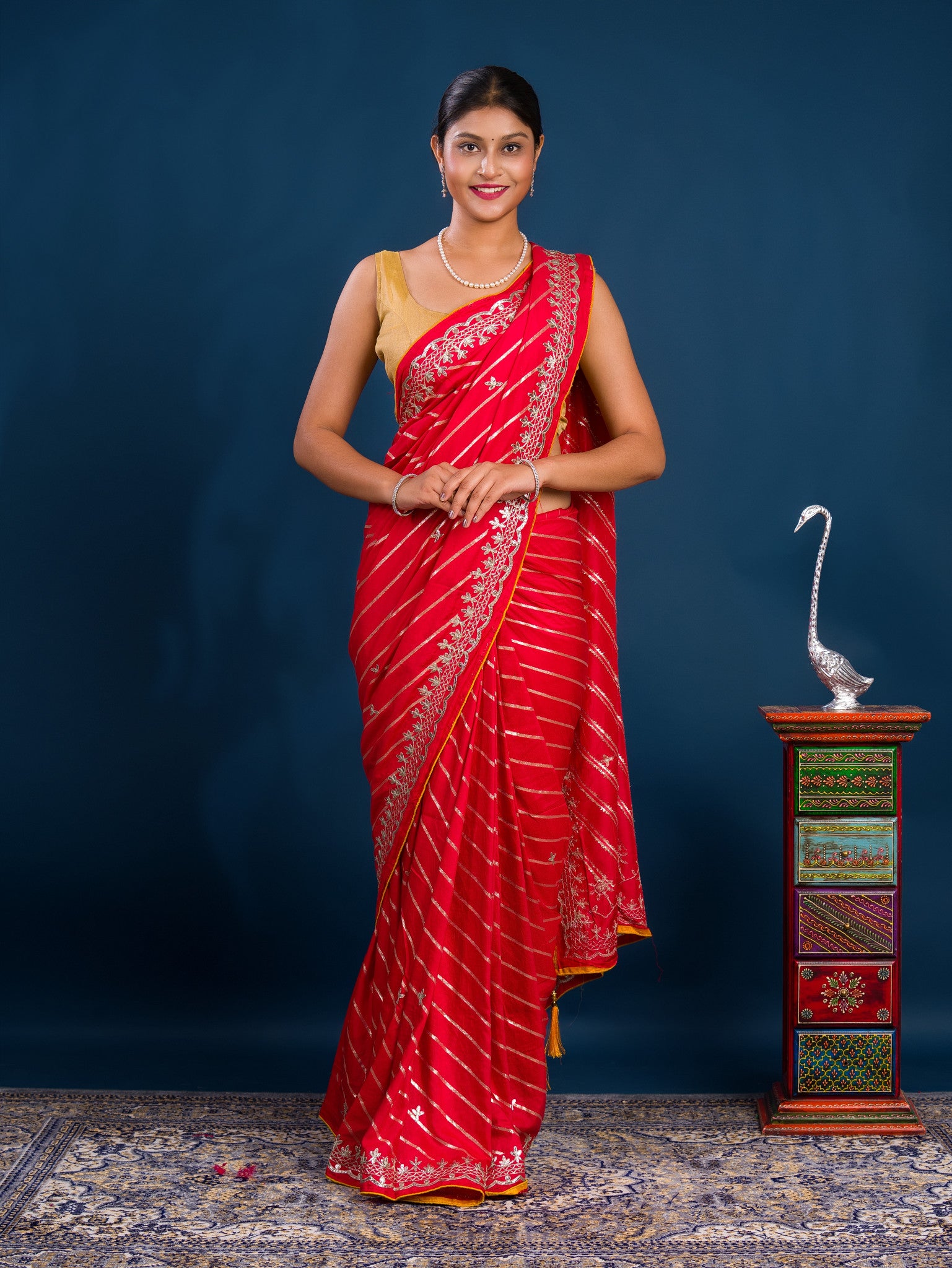 By New Beautiful Leheriya Style With Embroidery Work Saree