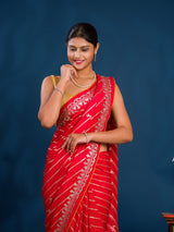 By New Beautiful Leheriya Style With Embroidery Work Saree
