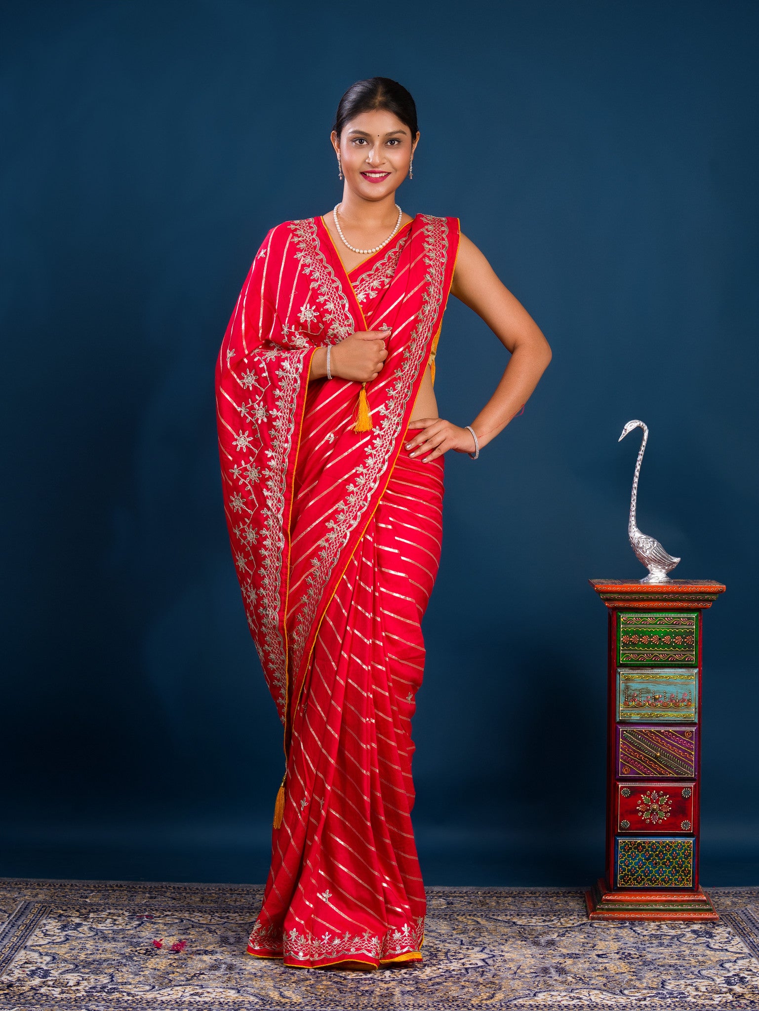 By New Beautiful Leheriya Style With Embroidery Work Saree