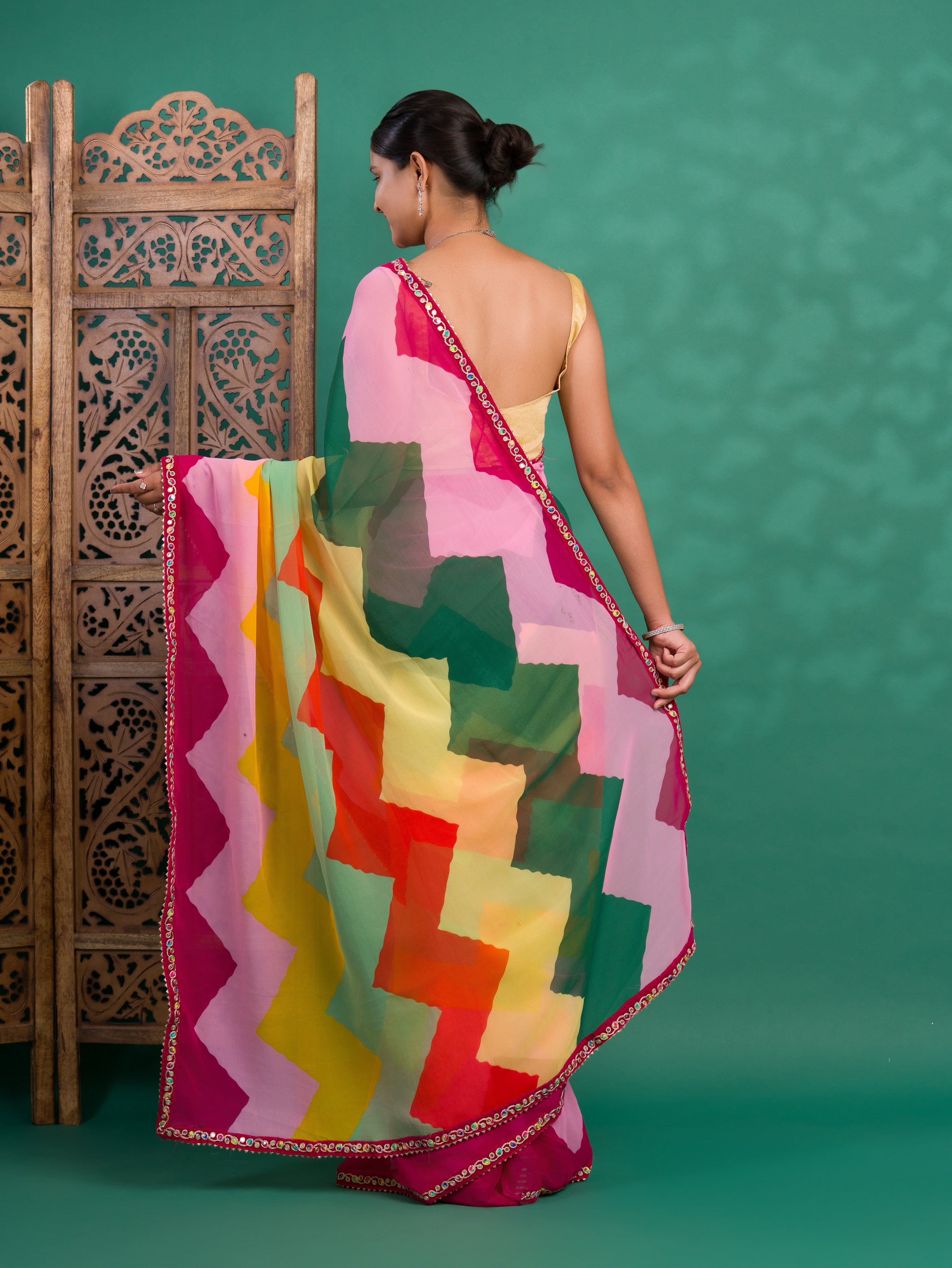 New Special Zik Zag Chiffon Embroidery Work Saree