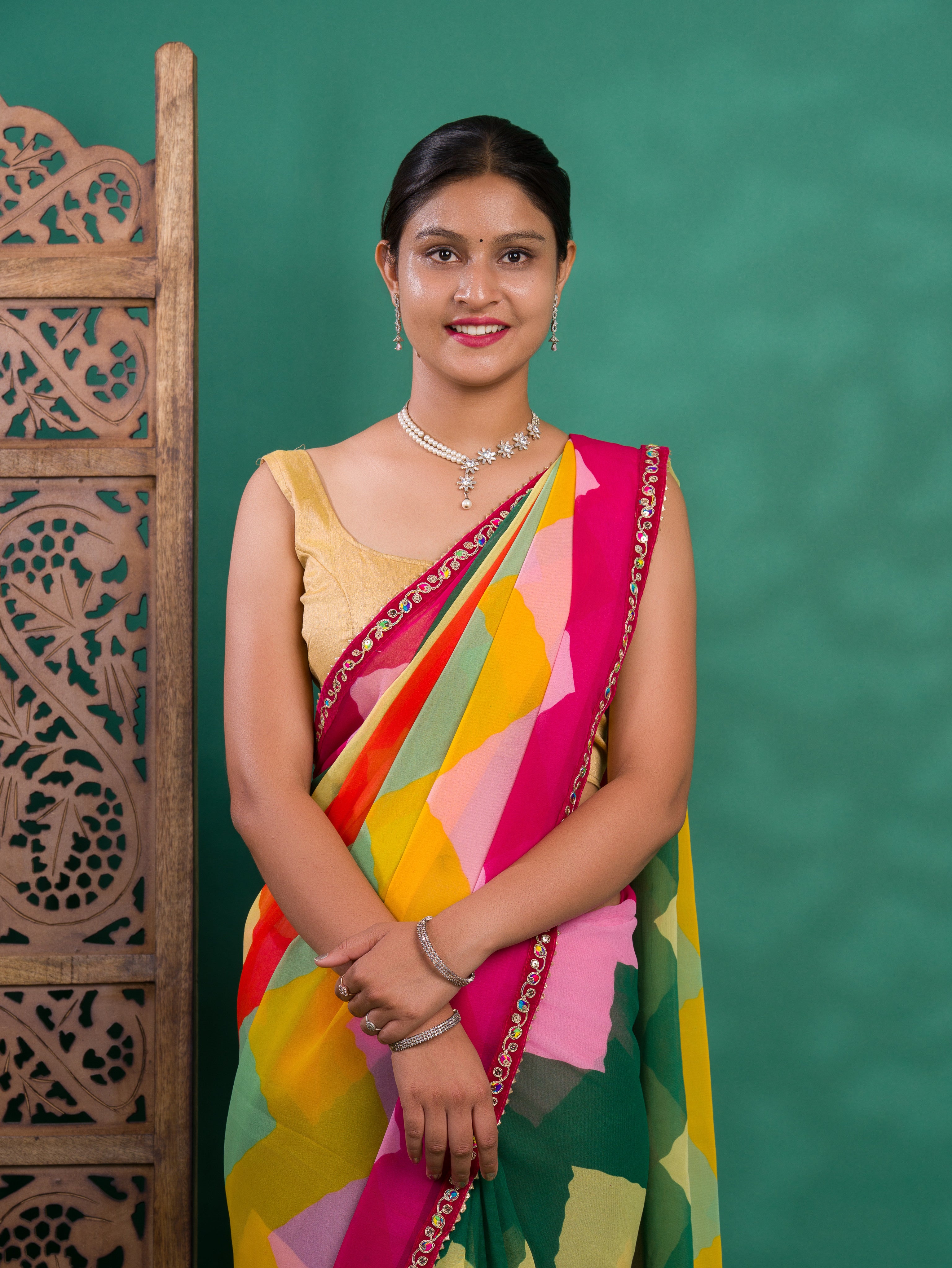 New Special Zik Zag Chiffon Embroidery Work Saree