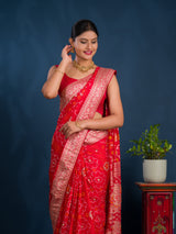 By Bandhani Style With Zari Border Work Saree