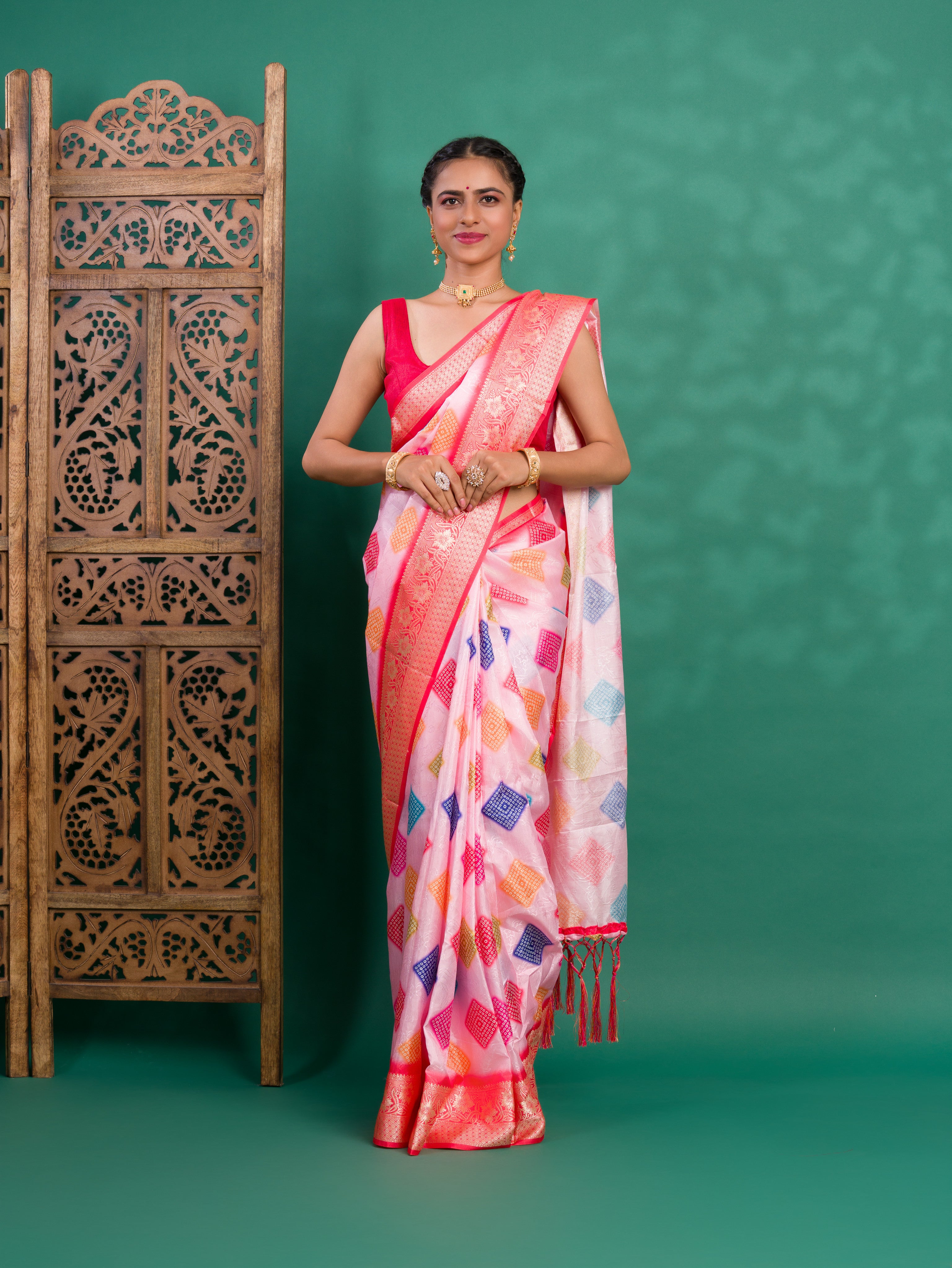 By New Dola Silk Bollywood Style With Zari border Saree