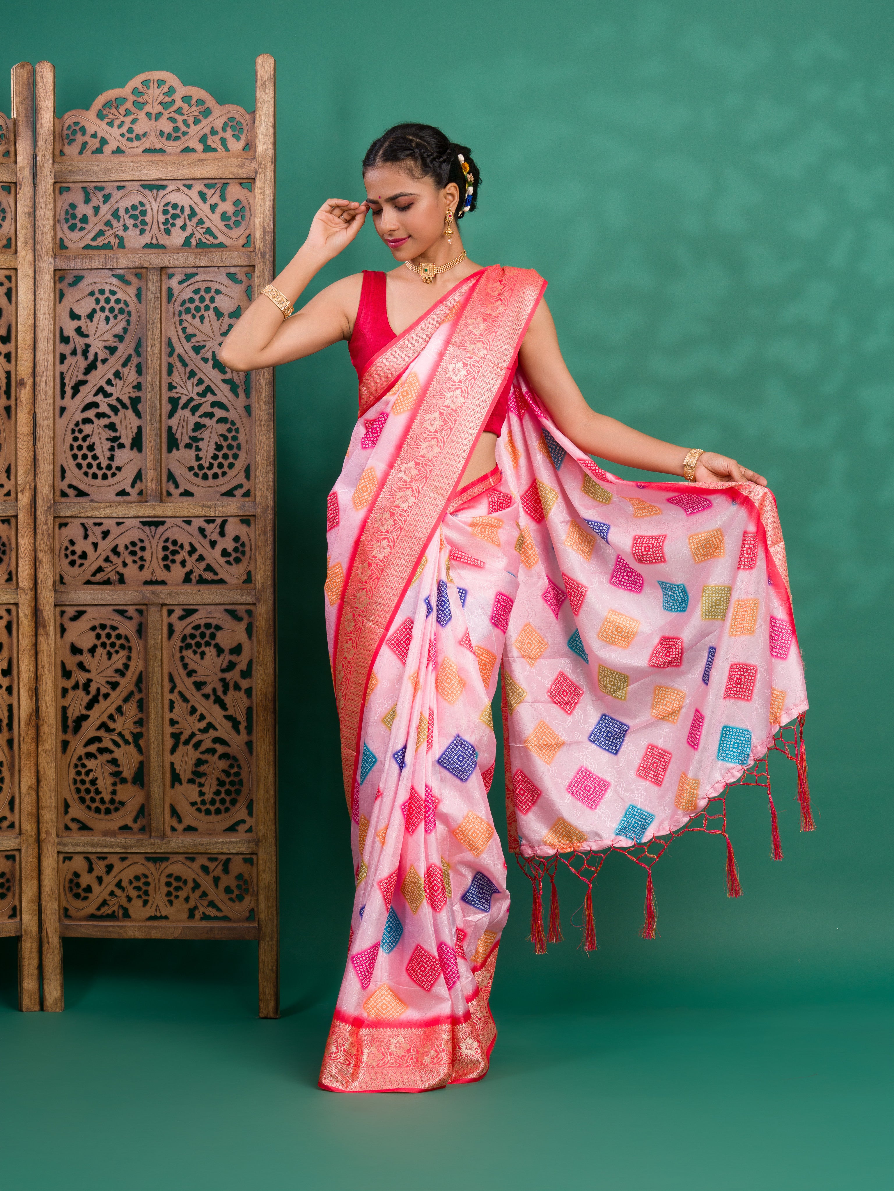 By New Dola Silk Bollywood Style With Zari border Saree