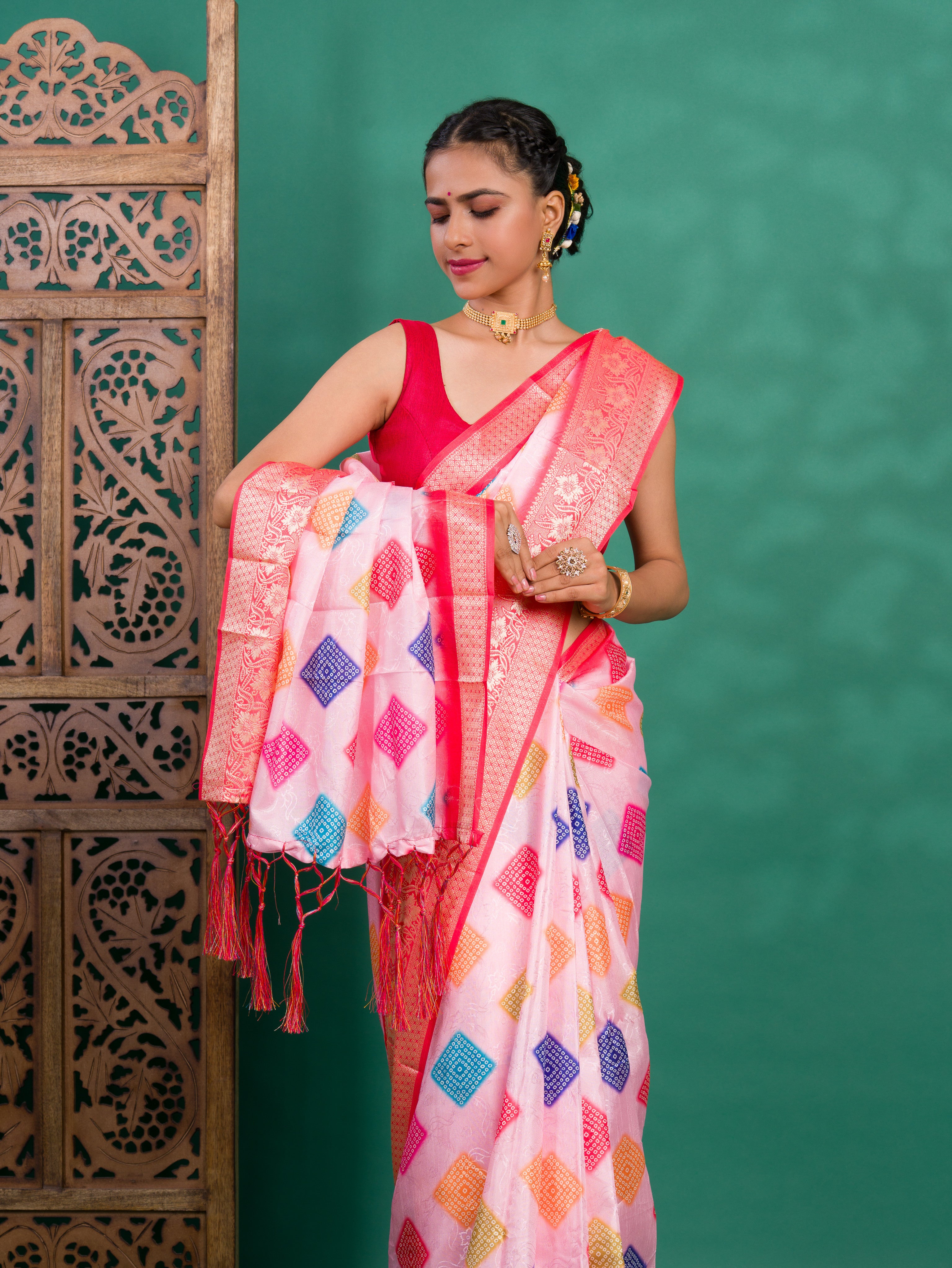 By New Dola Silk Bollywood Style With Zari border Saree