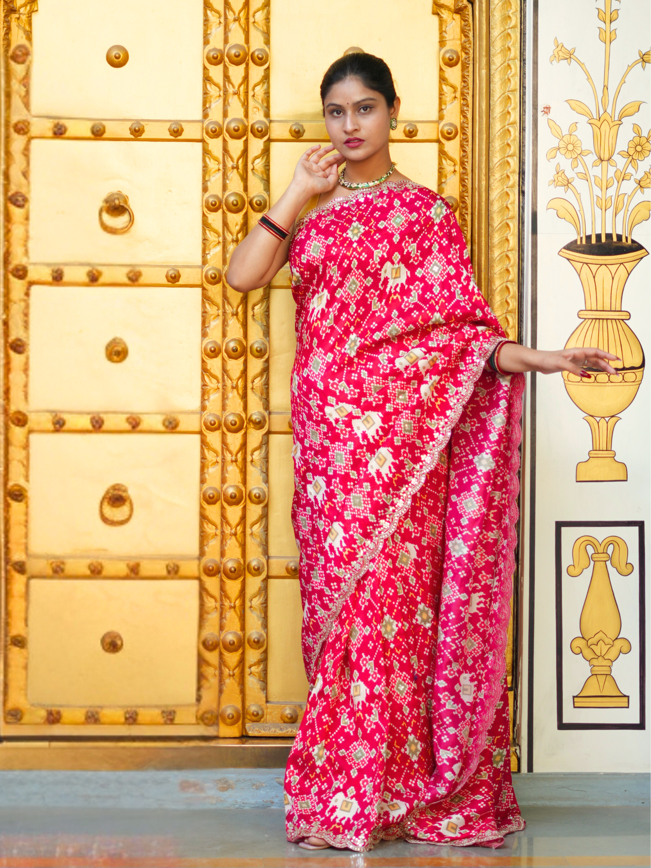 KcPc New Beautiful Patola silk Ikket Patola With Jaipuri GotapattiWork Saree ANT