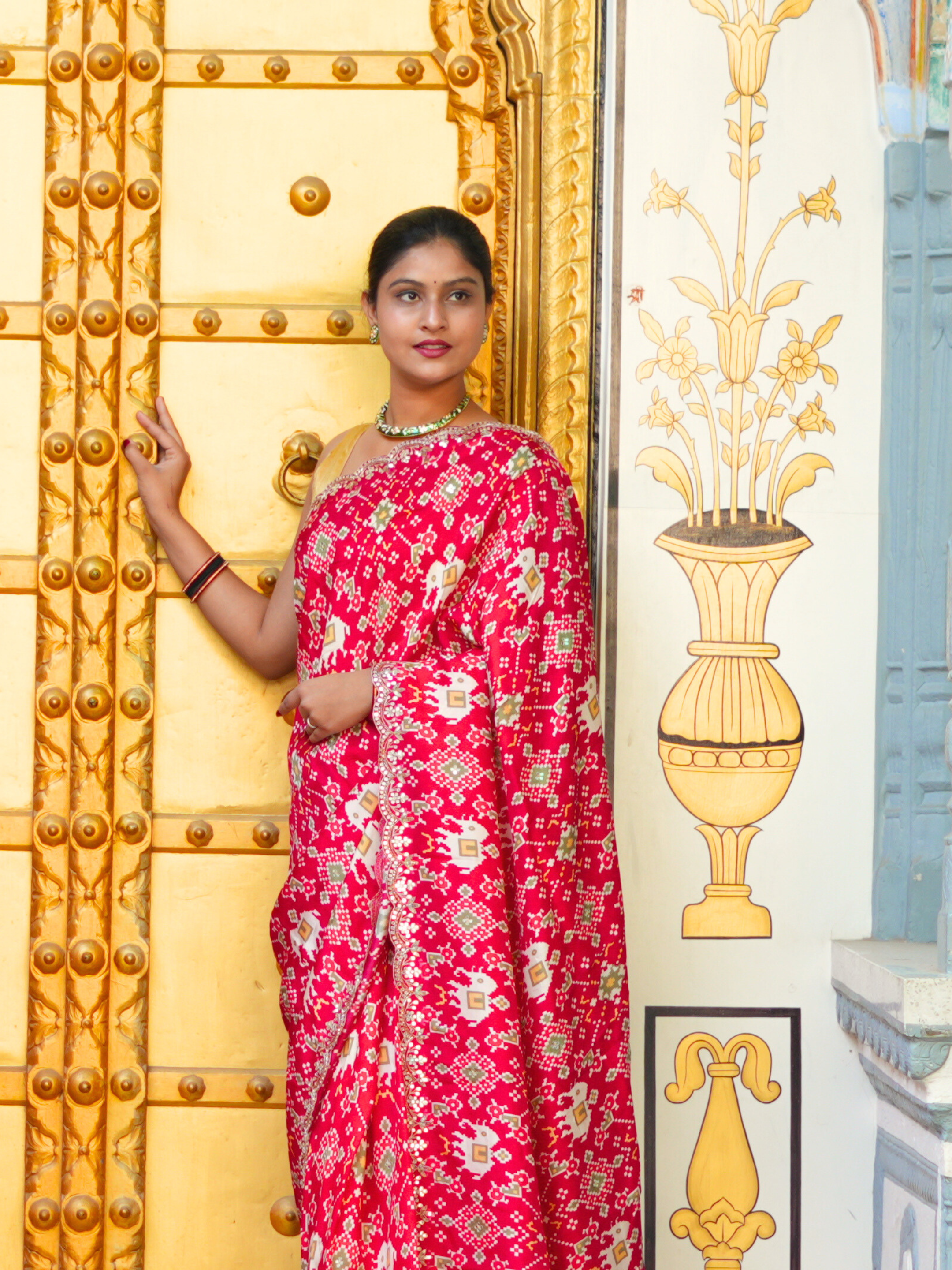 KcPc New Beautiful Patola silk Ikket Patola With Jaipuri GotapattiWork Saree ANT
