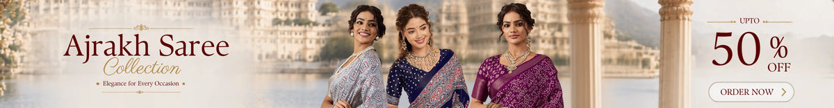 Buy Original Ajrakh Sarees – Handblock printed, Flat 50% Off