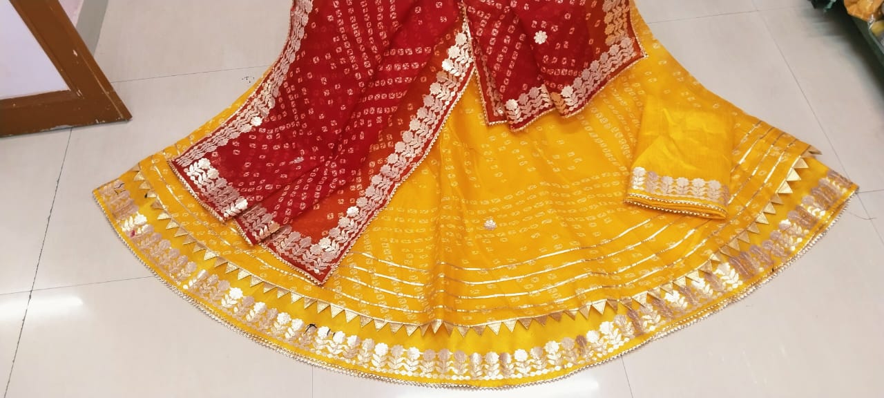 KcPc Pure Kota Silk With Heavy Gota patti Work Lehenga KML Yellow red