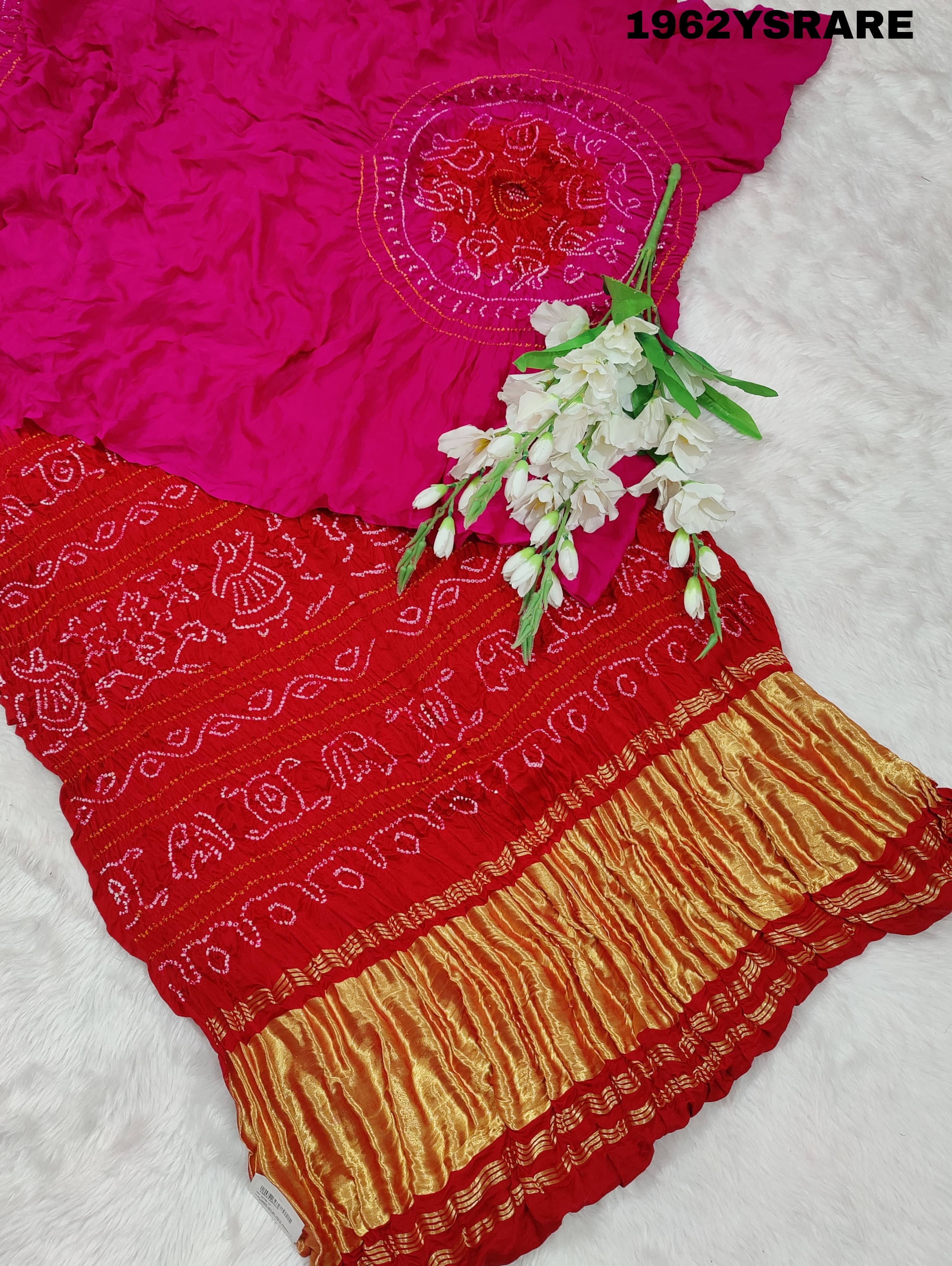 Gaji Silk Laddu Bhandej style Saree in red colour