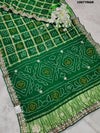 Gaji silk Bandhani Gota patti Work saree in green colour