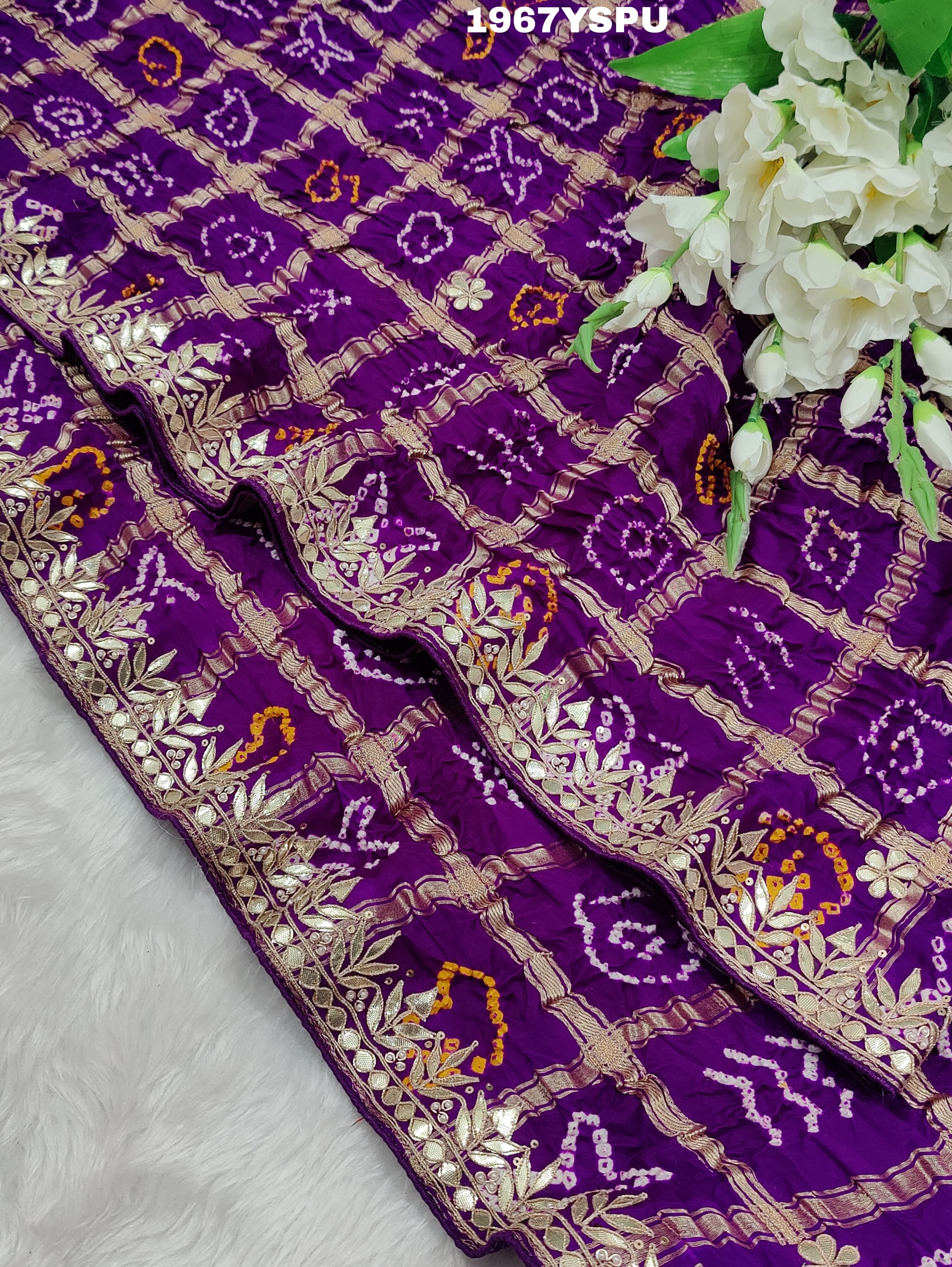 Gaji silk BandhaniBeautiful Gota patti Work Saree