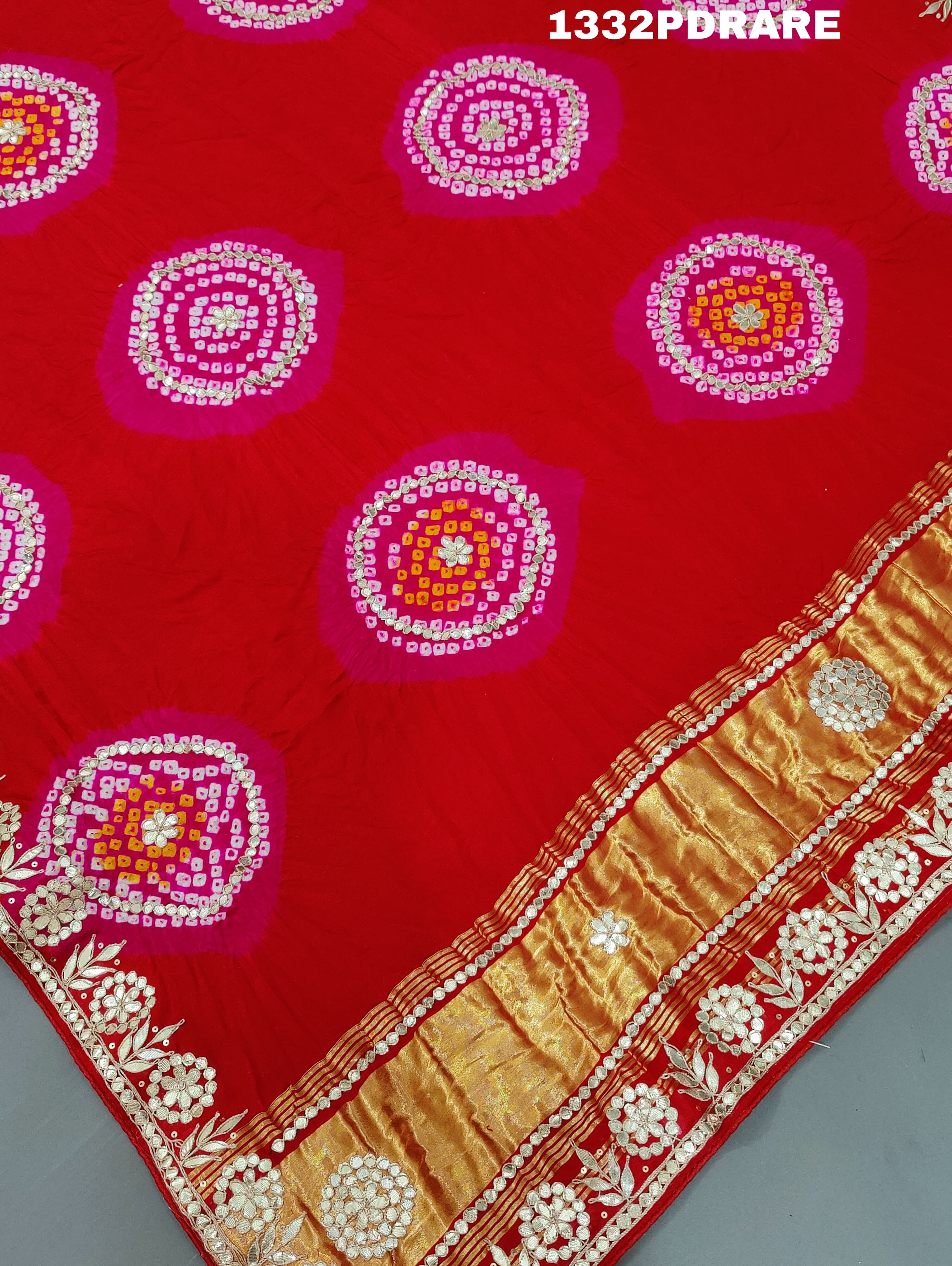 KcPc New Gaji silk Handmade Laddu Bandhej Beautiful Gota patti Work Dupatta AMT
