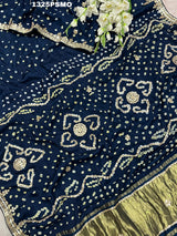A navy blue pure modal silk saree