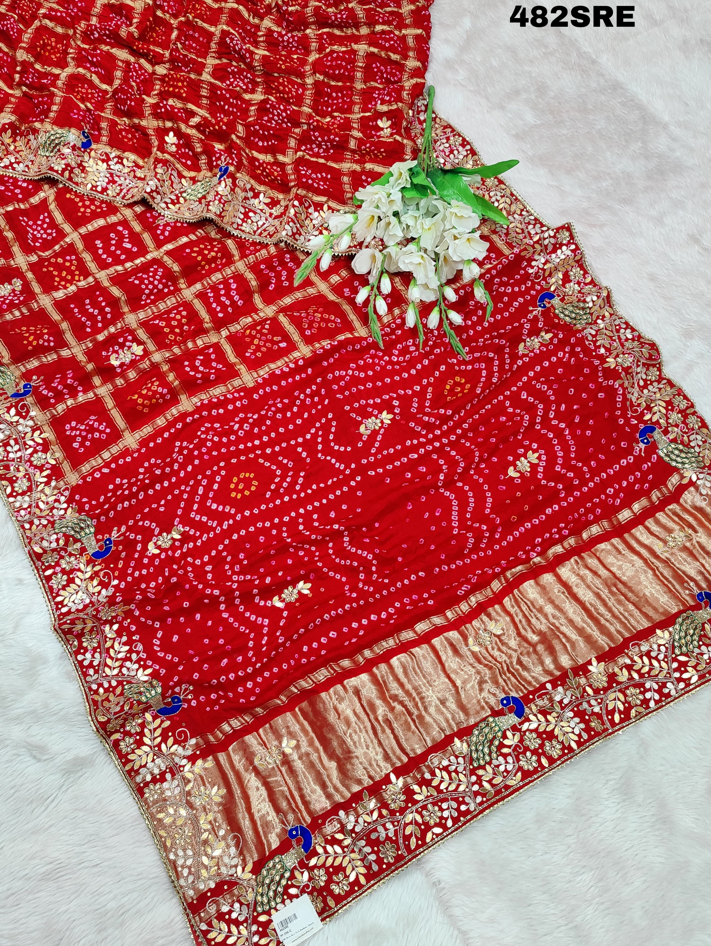 KcPc New Pure Gaji Silk Bandhani Ghatchola Heavy Gotapatti Work SareeAMT