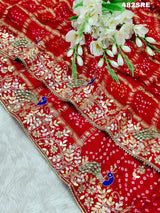 KcPc New Pure Gaji Silk Bandhani Ghatchola Heavy Gotapatti Work SareeAMT