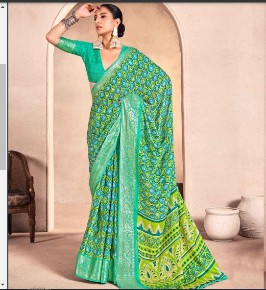 KcPc New SpecialGeorgettePatola Style With Hand print Work saree