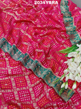 KcPc New Beautiful Gaji Silk Bandhani Style With Tifli Work Saree RG