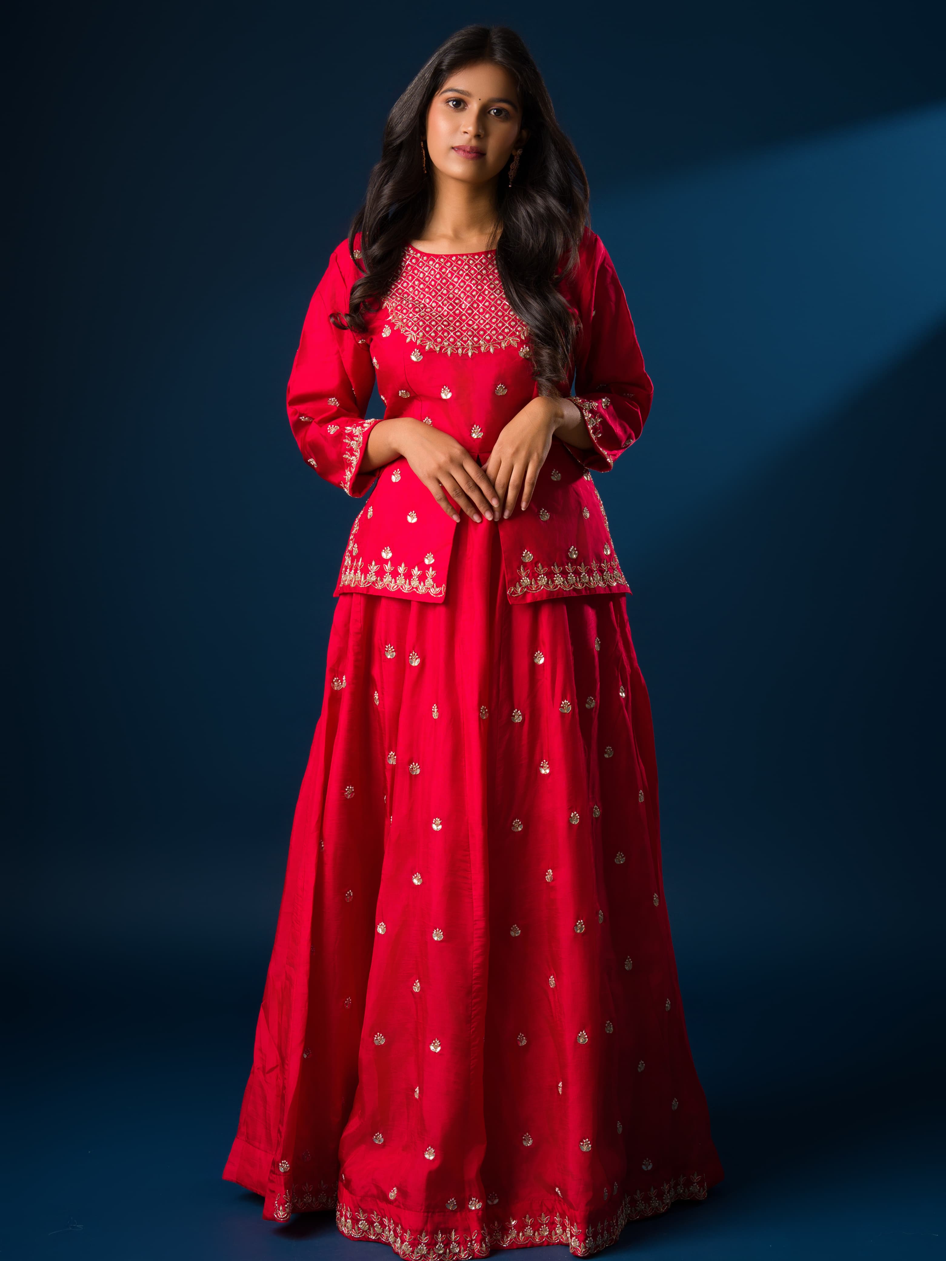 KcPc New Chinon crap Silk Zardoji Handwork indo western Dress MUL