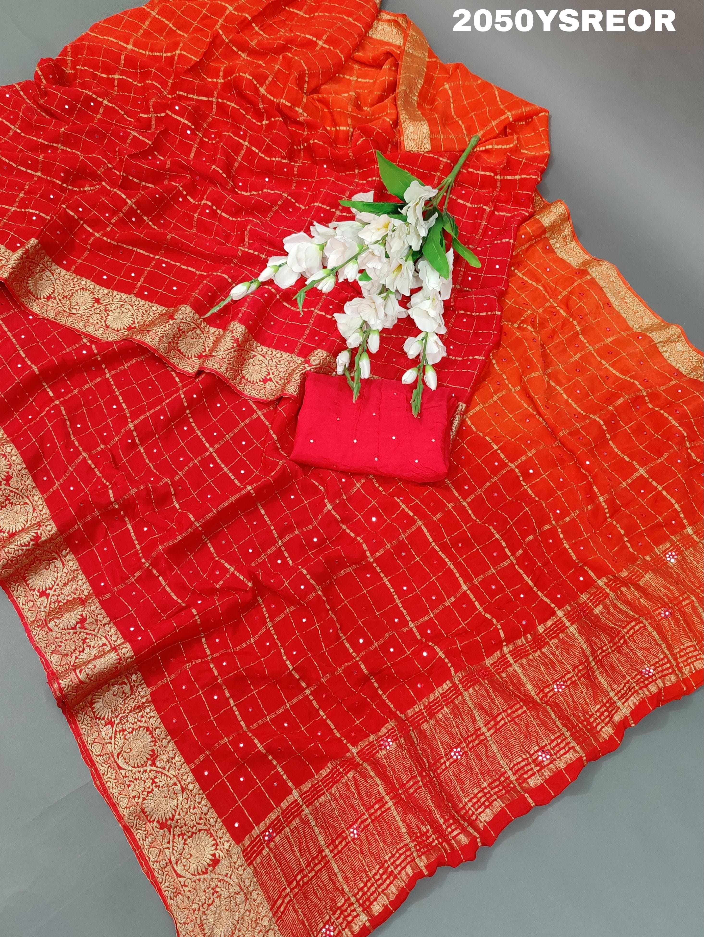 Khadi chiffon Ghatchola Style With Mirror Work Saree for festivals