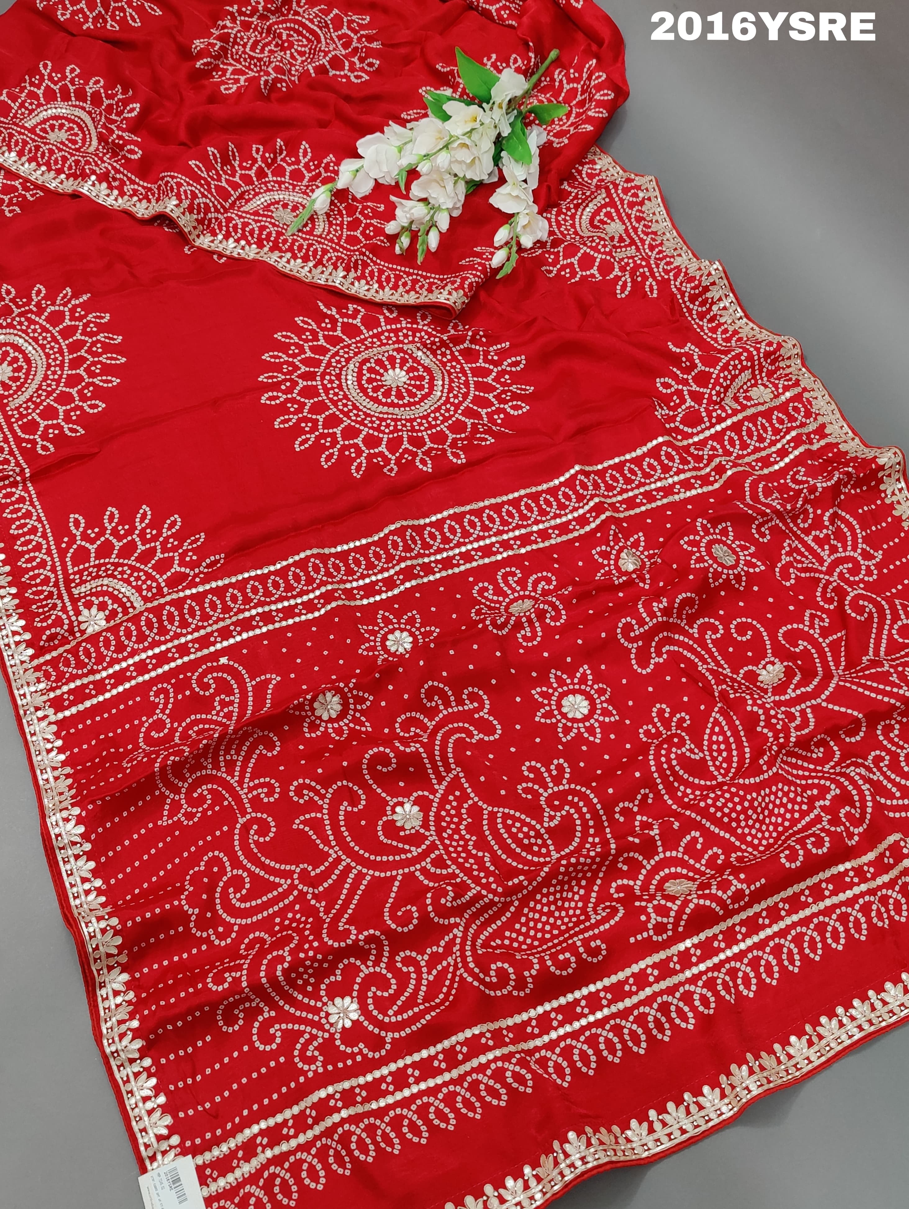 Gaji Silk Fabiana Style With Gota patti Work Saree in red colour