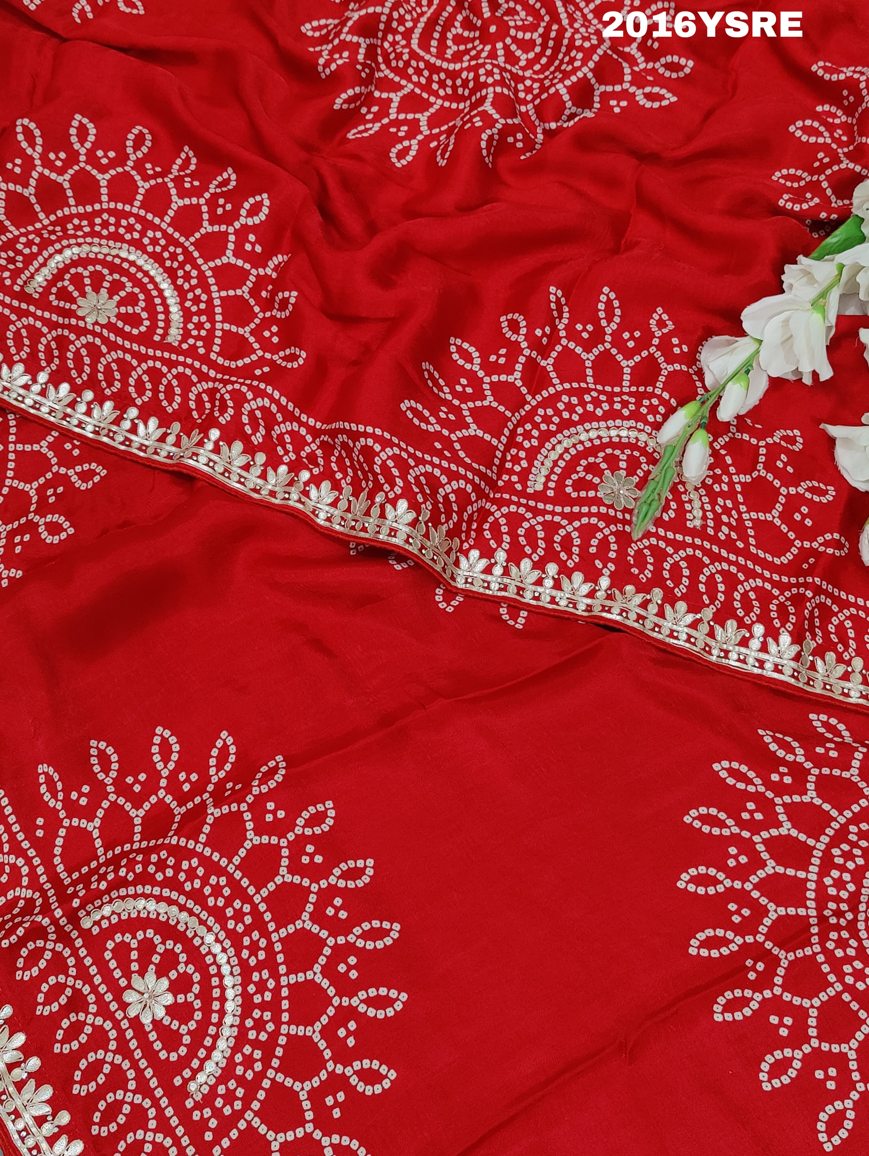 Gaji Silk Fabiana Style With Gota patti Work Saree in red colour