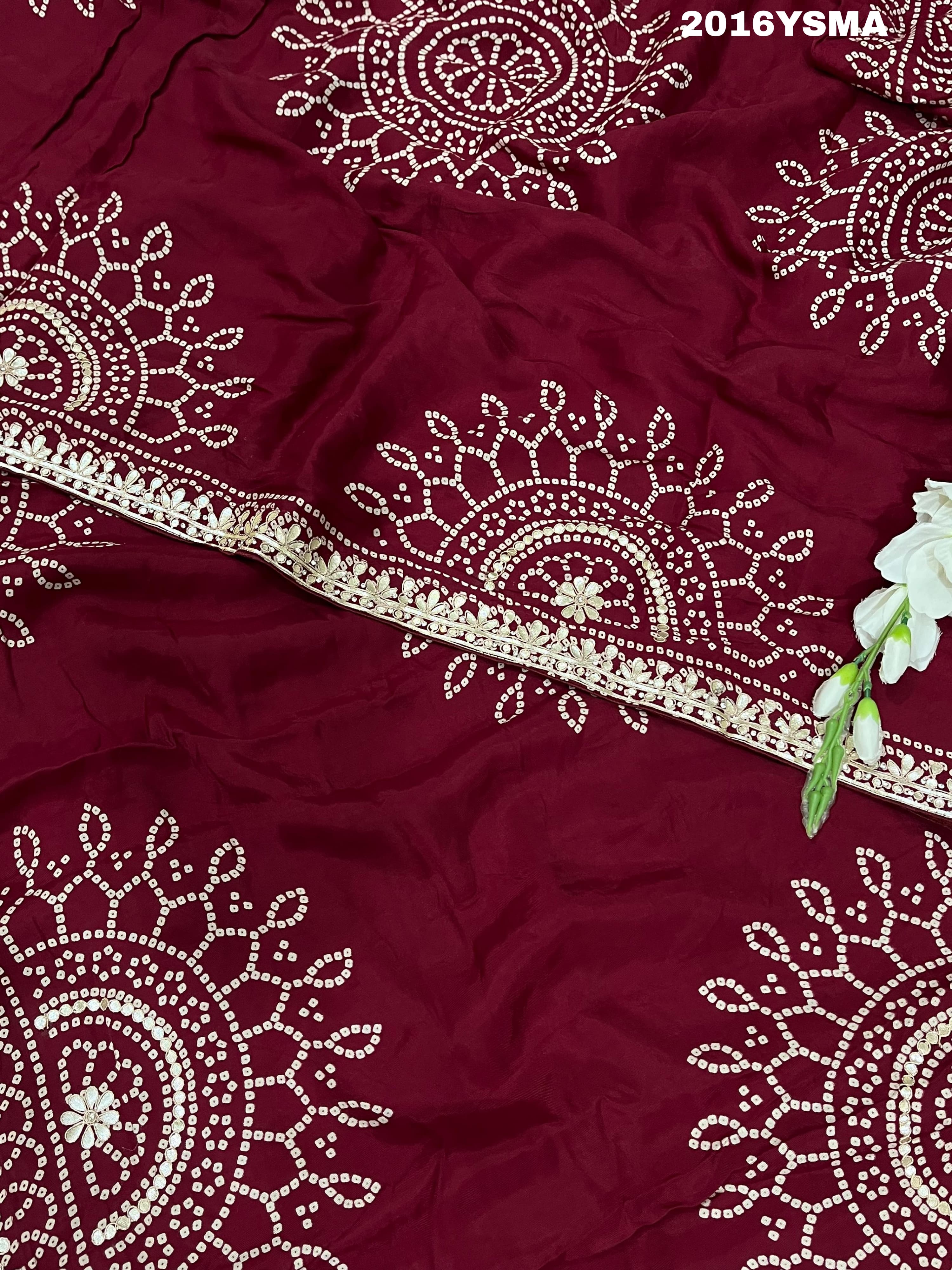 Gaji Silk Fabiana Style With Gota patti Work Saree in wine colour