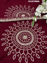 Gaji Silk Fabiana Style With Gota patti Work Saree in wine colour