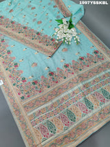Pashmina Silk Traditional ModernPrinted Style Saree ice blue colour
