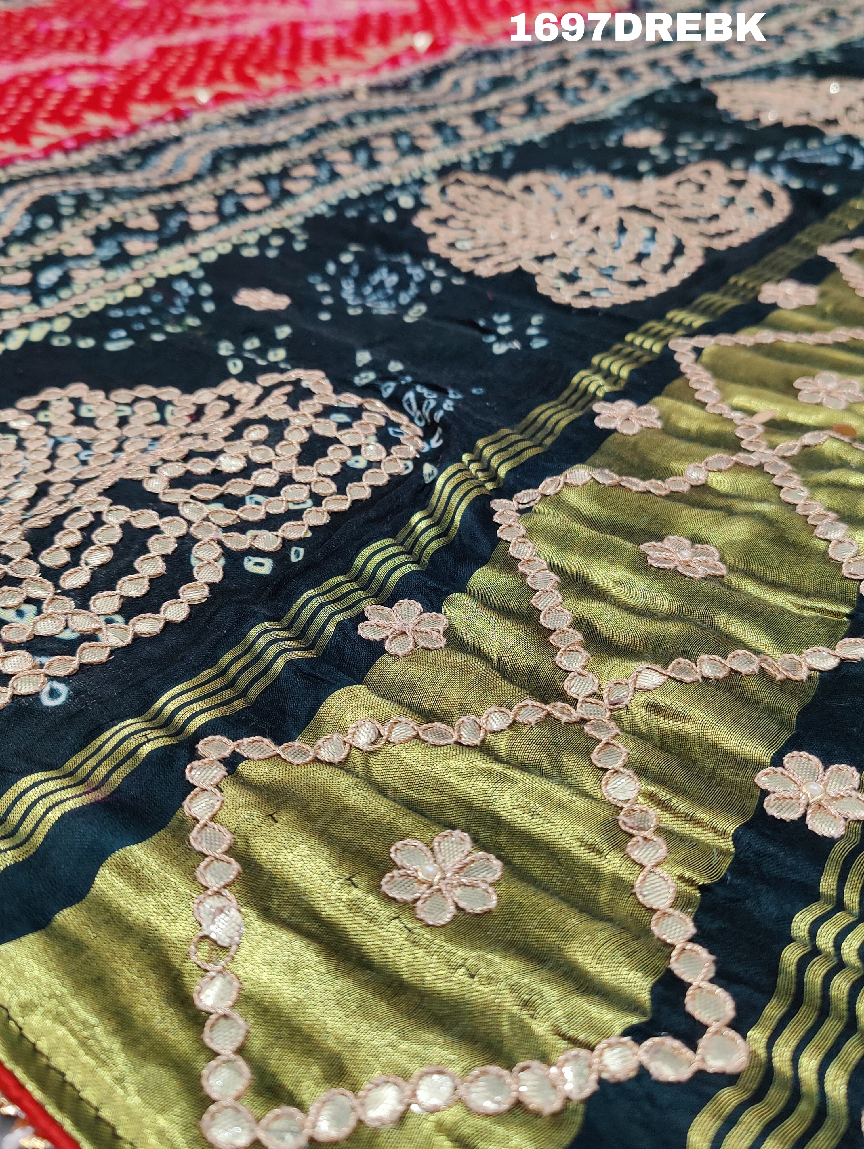 KcPc New Latest Designer Gaji Silk Bandhani Ghatchola Gotapatti Work DupattaSATISH