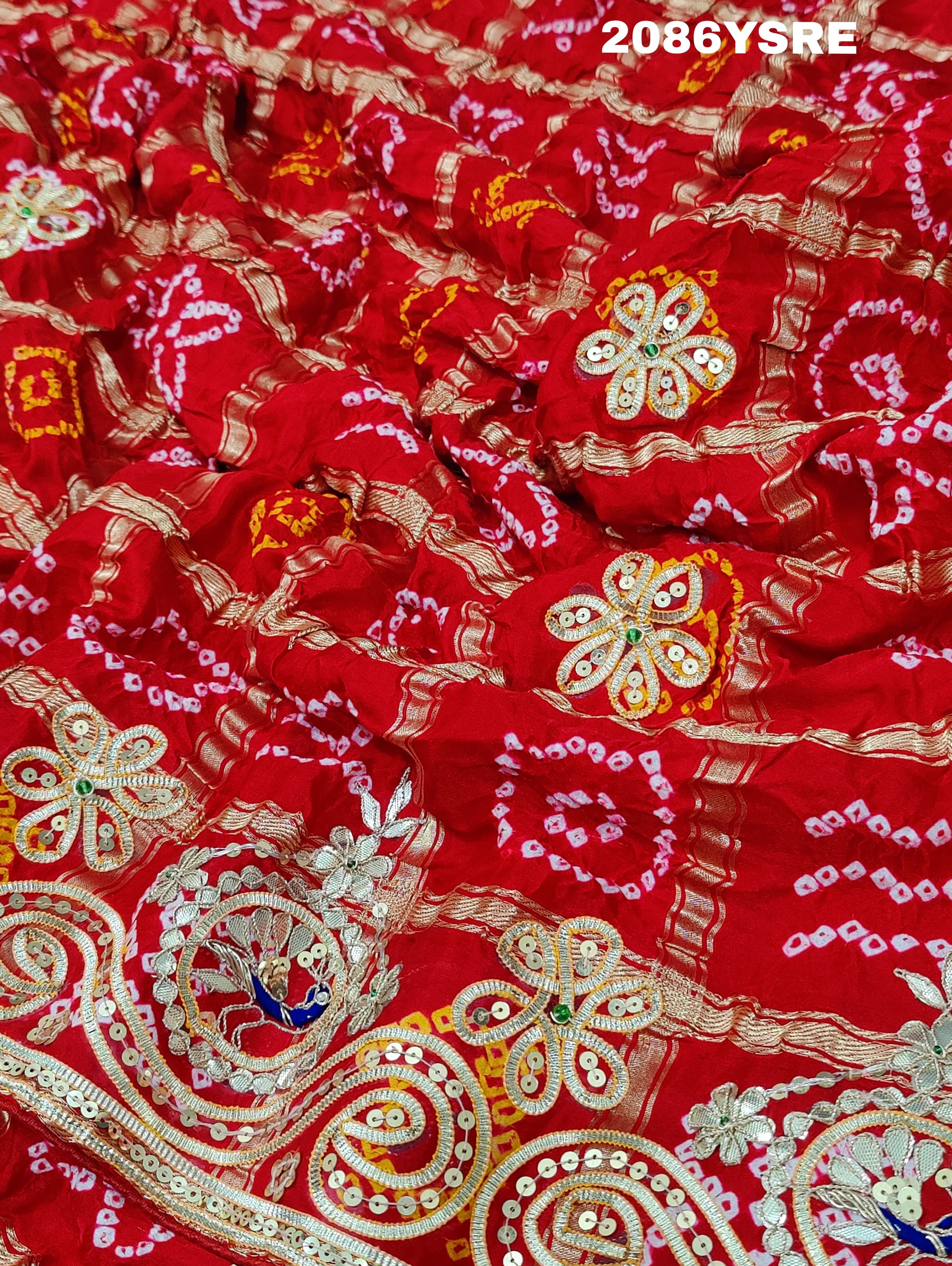 Gaji Silk Ghatchola Bandhej Style With Jaipuri Gotapatti Work Saree