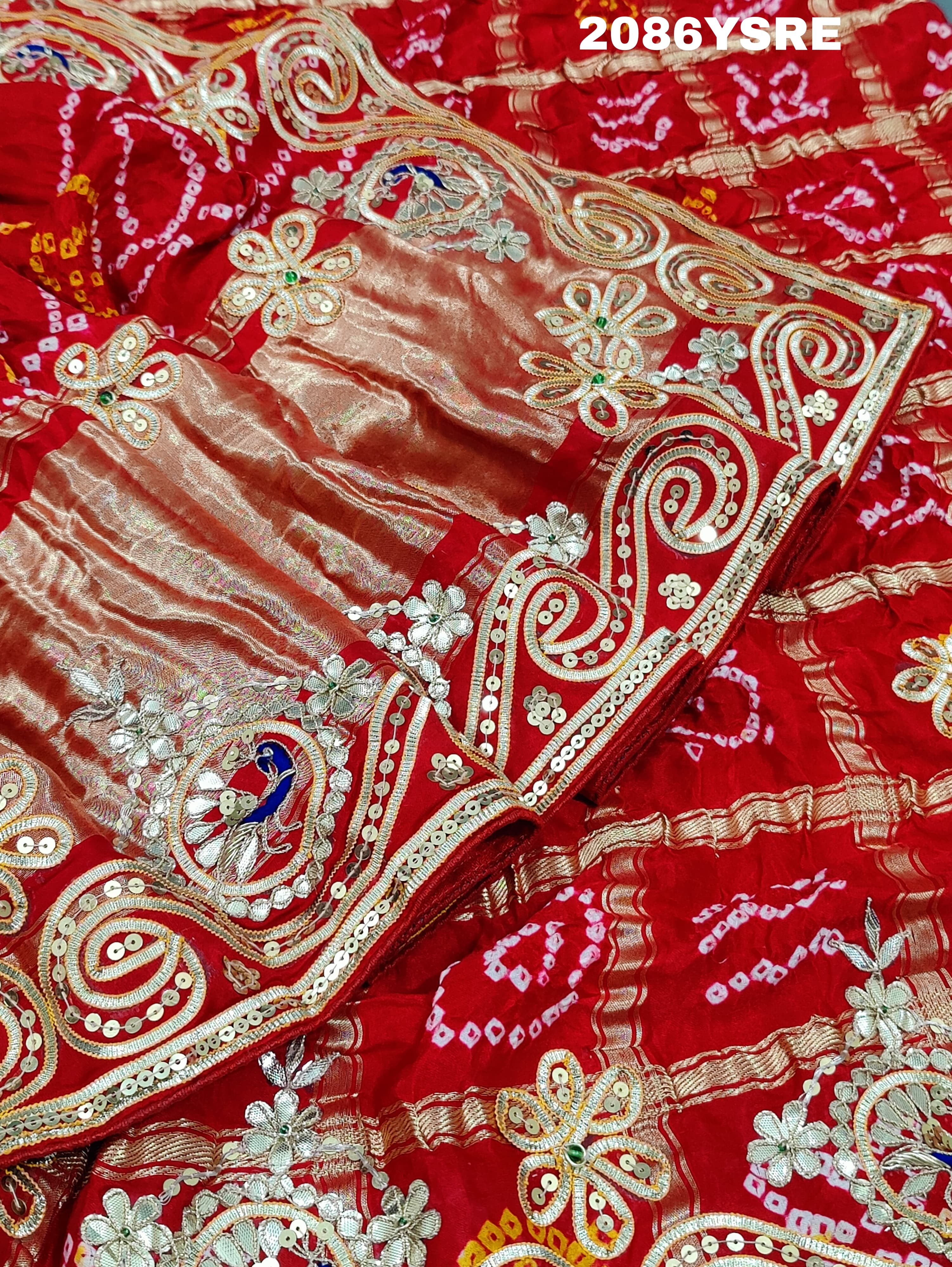 Gaji Silk Ghatchola Bandhej Style With Jaipuri Gotapatti Work Saree