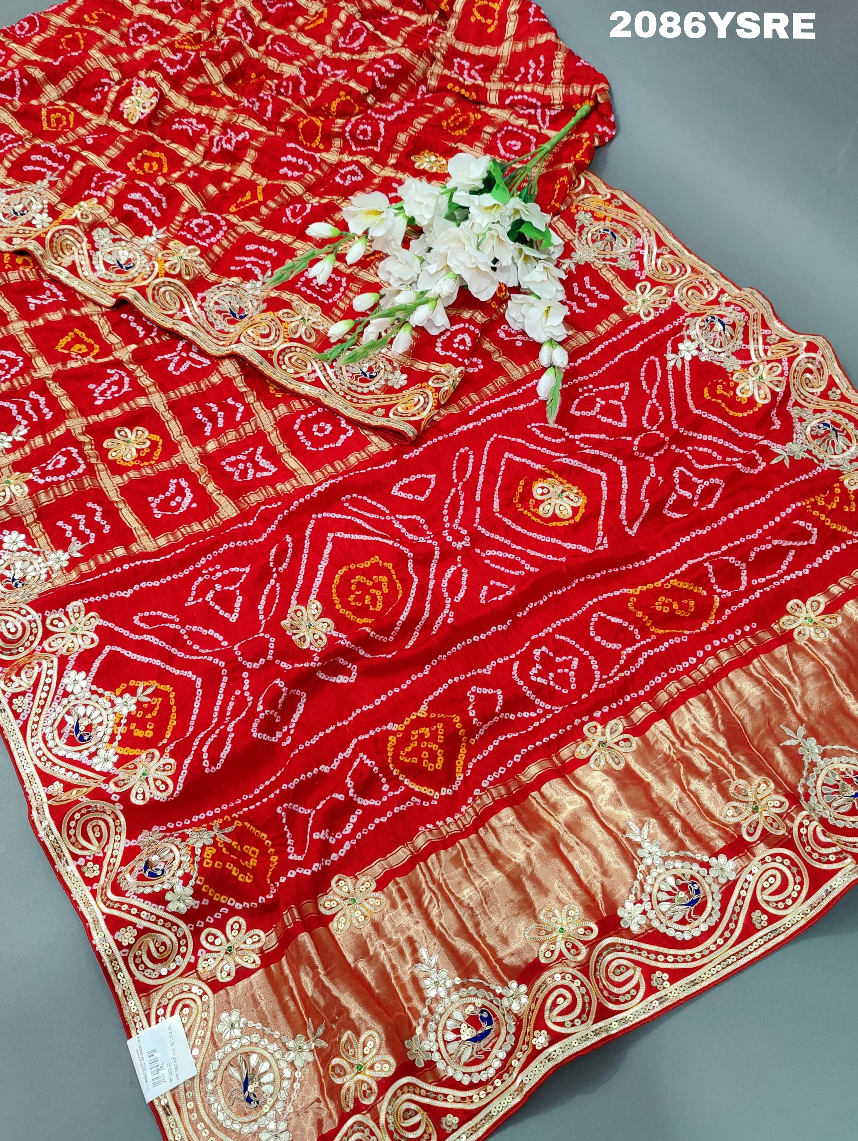 Gaji Silk Ghatchola Bandhej Style With Jaipuri Gotapatti Work Saree