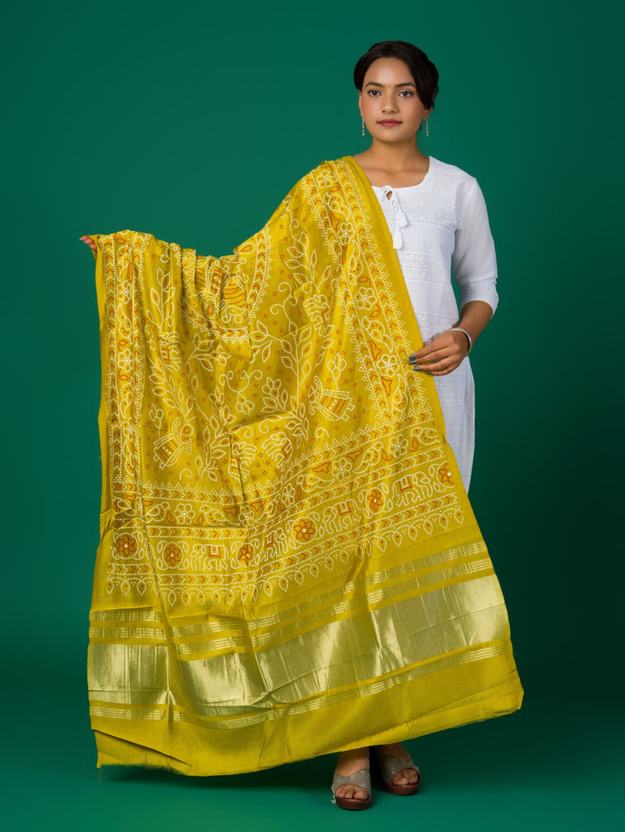 Green Purple Cotton Printed Short Kurta Set | Bandhani Style | For Women