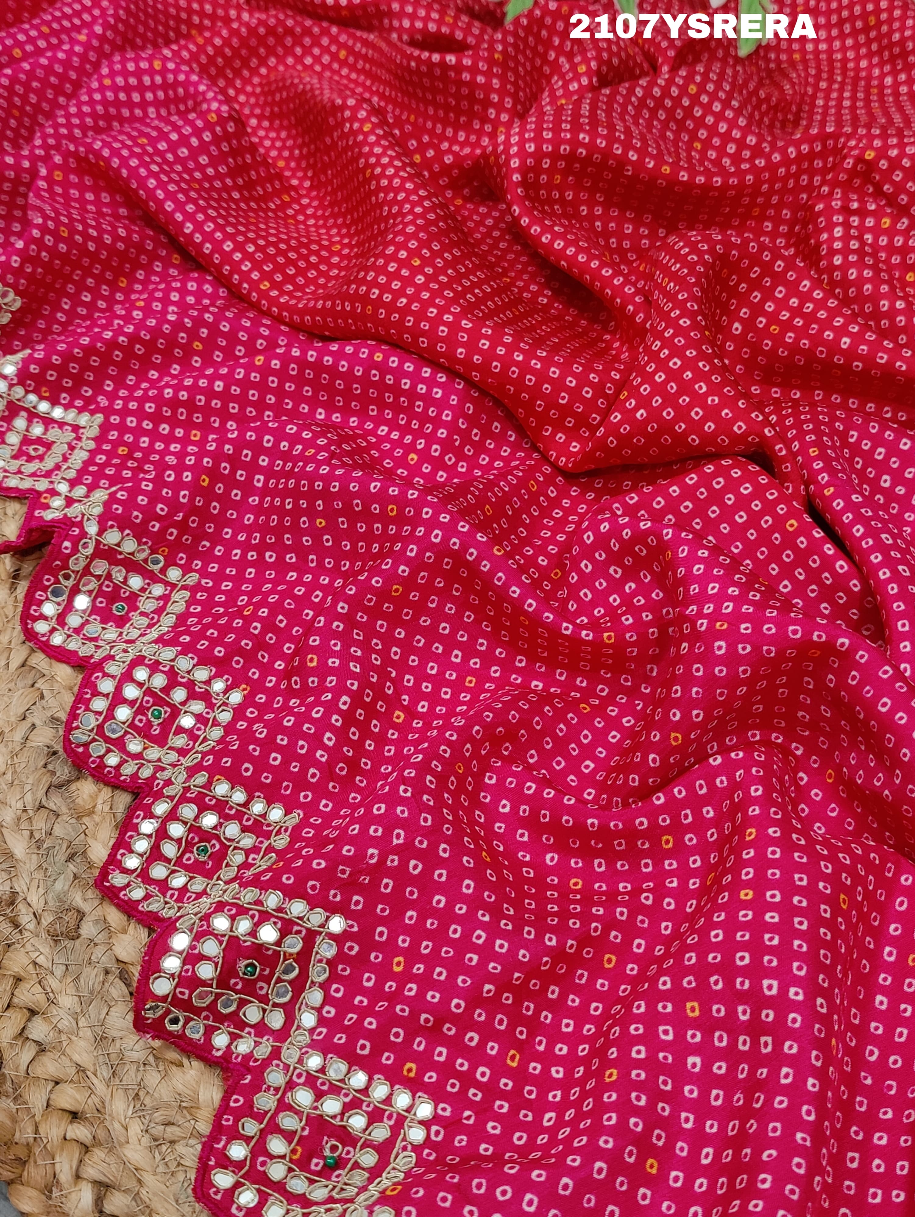 Modal silk Bandhani With Zardoji Gotapatti Work Saree in red colour
