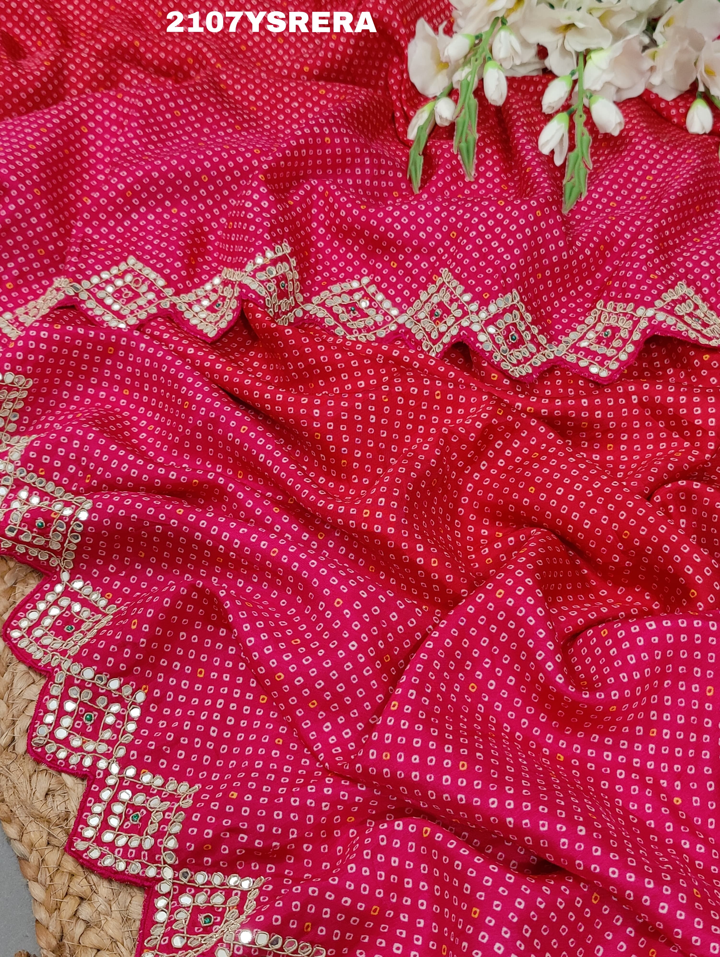 Modal silk Bandhani With Zardoji Gotapatti Work Saree in red colour
