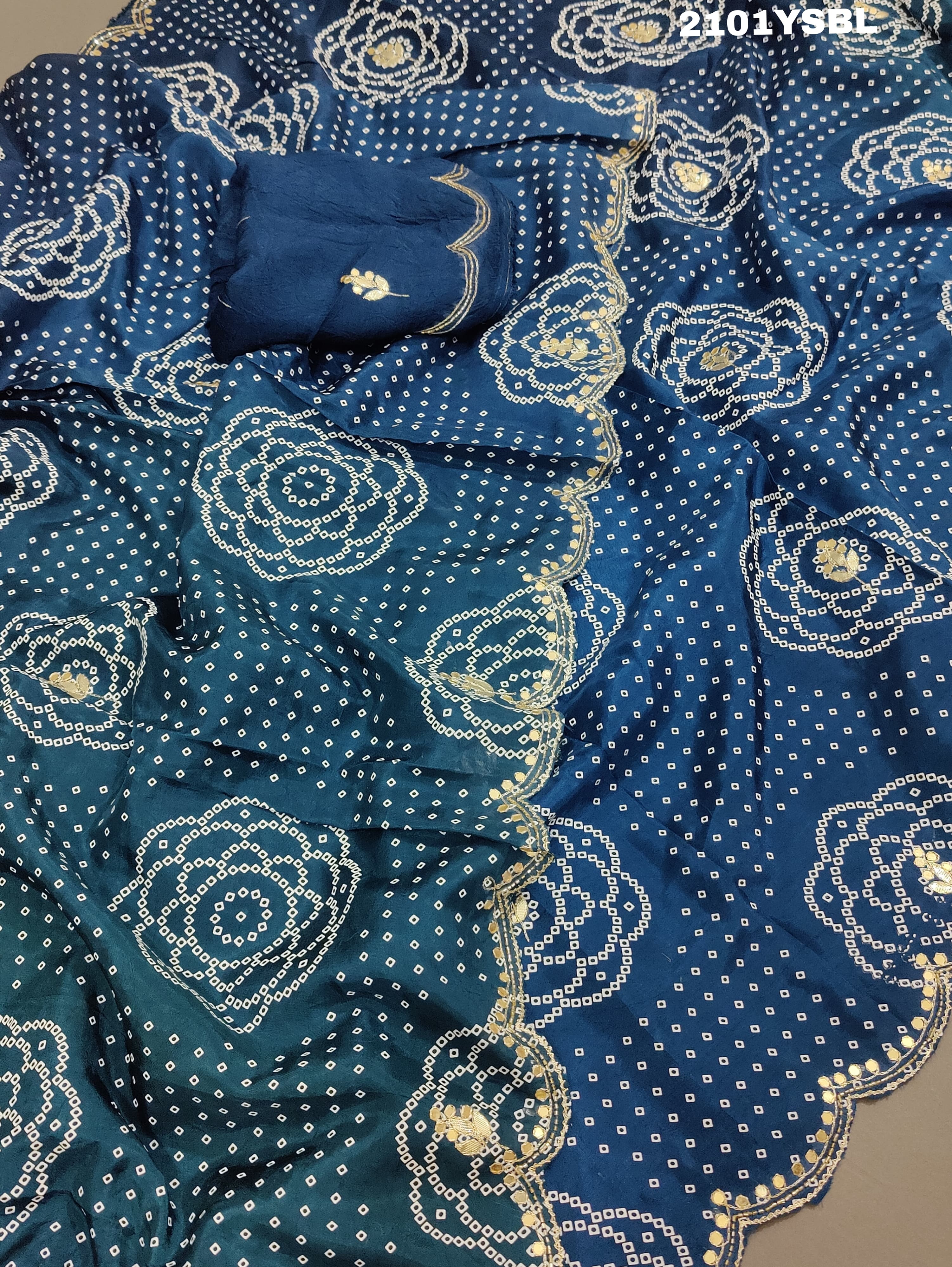 Modal Silk Bandhani With Pitan Gotapatti Worksaree in blue colour