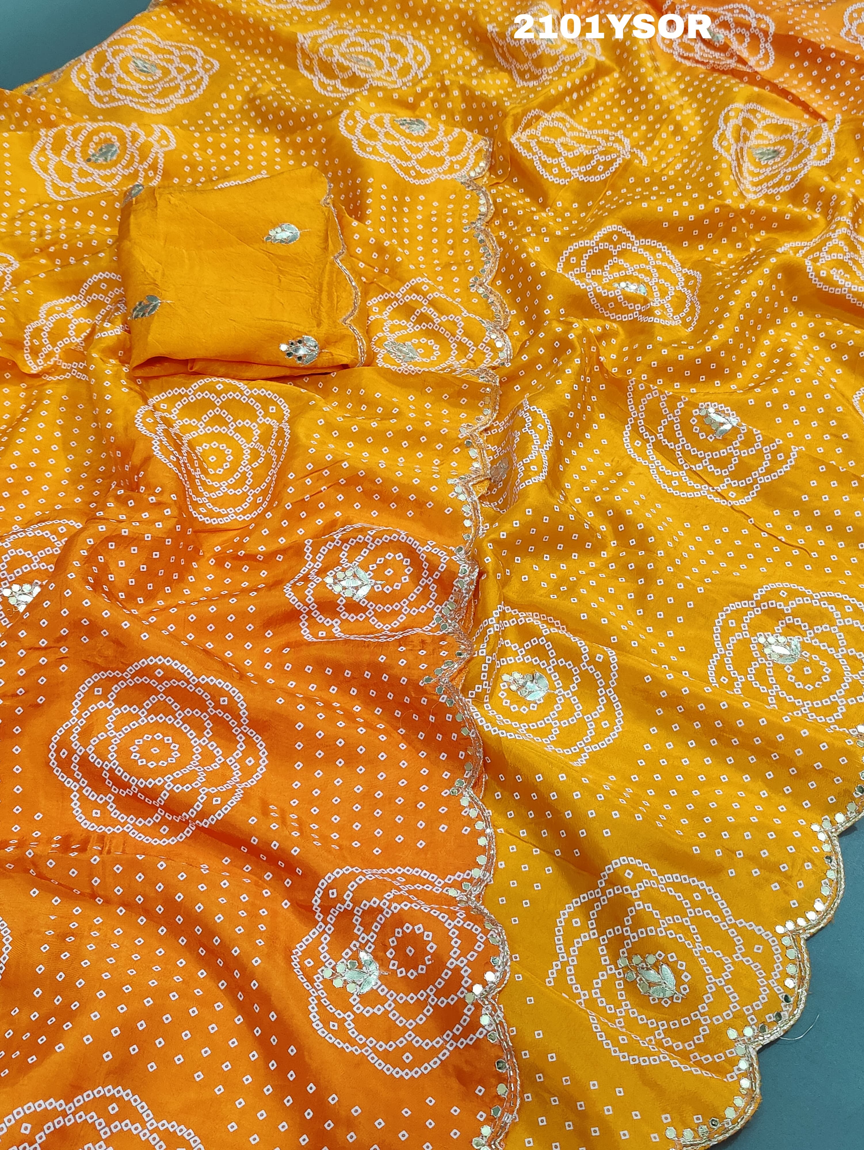 Silk Bandhani With Pitan Gotapatti Worksareein yellow colour