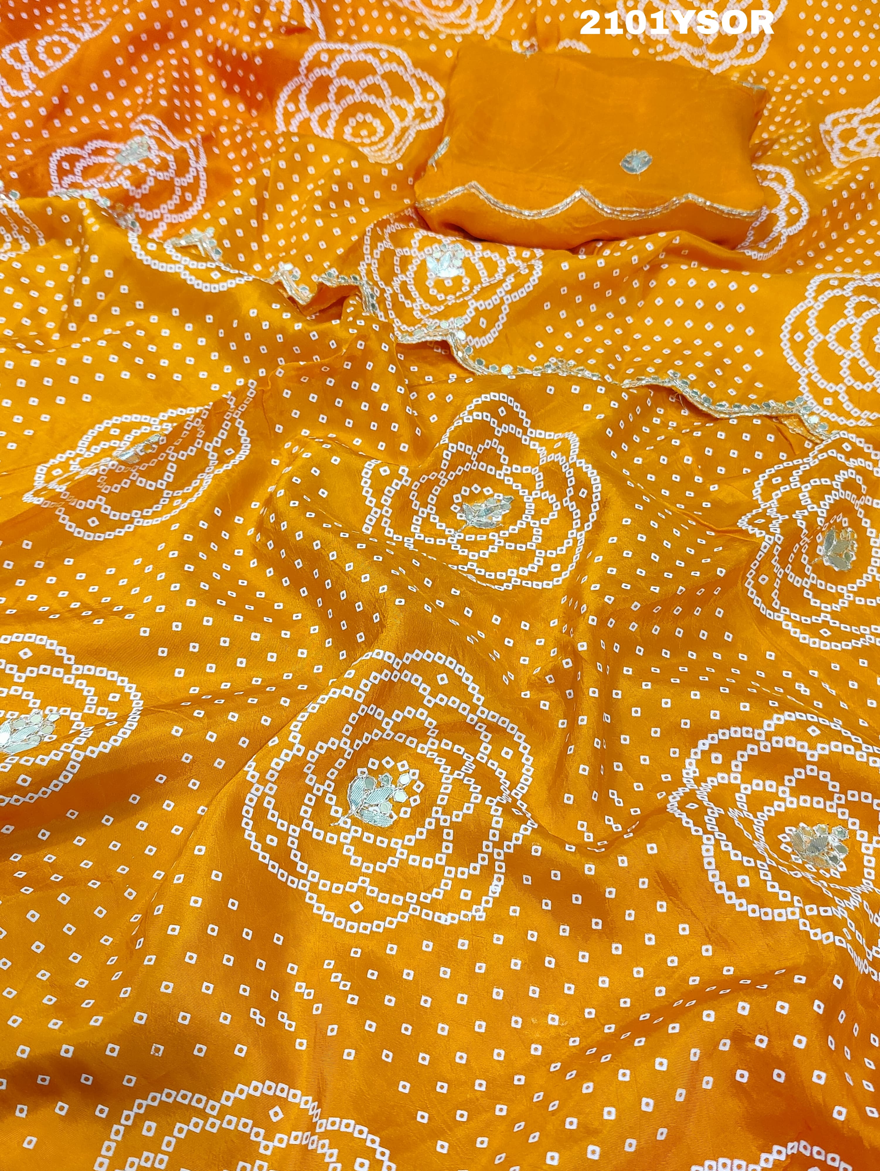 Silk Bandhani With Pitan Gotapatti Worksareein yellow colour