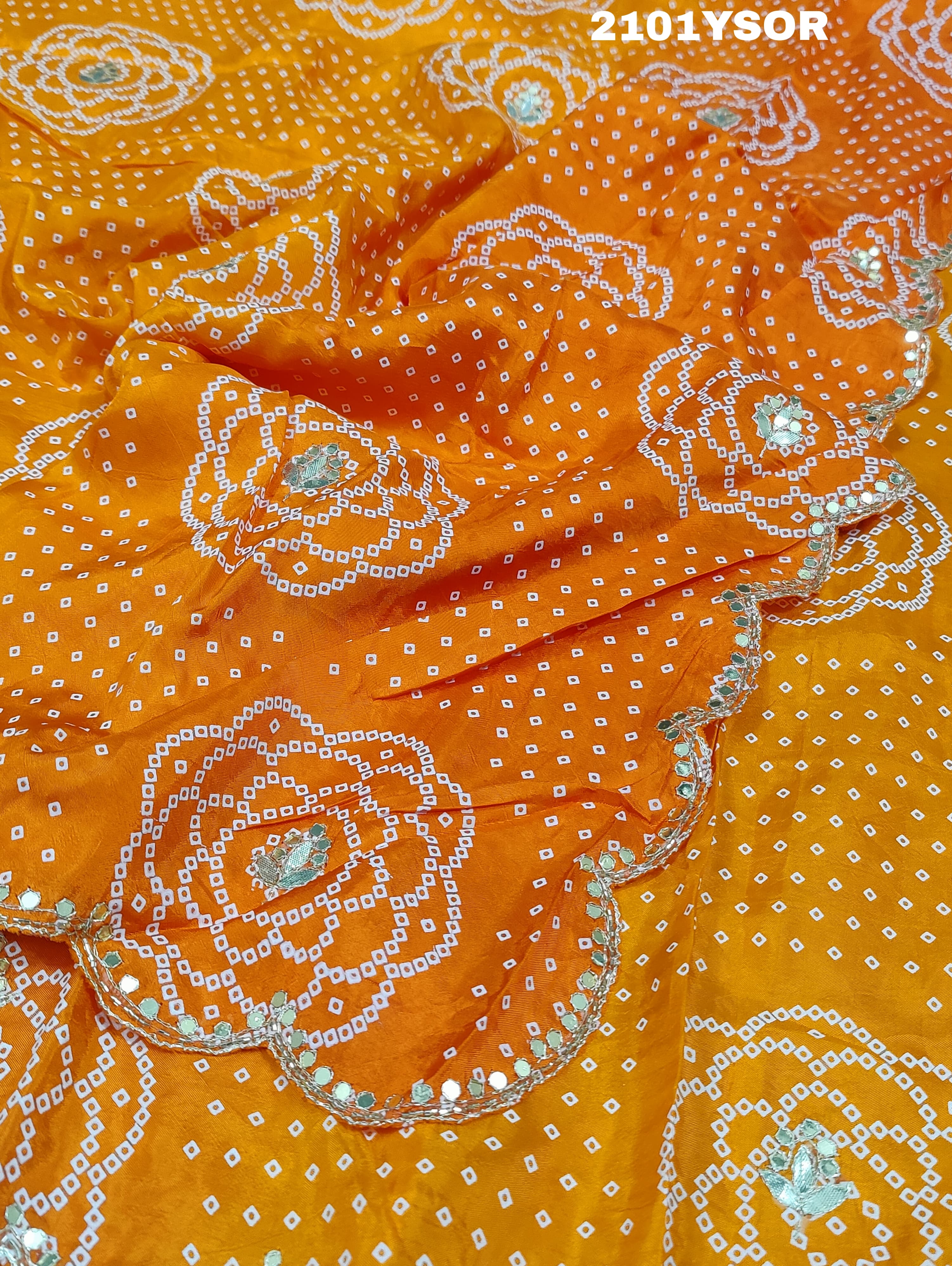 Silk Bandhani With Pitan Gotapatti Worksareein yellow colour