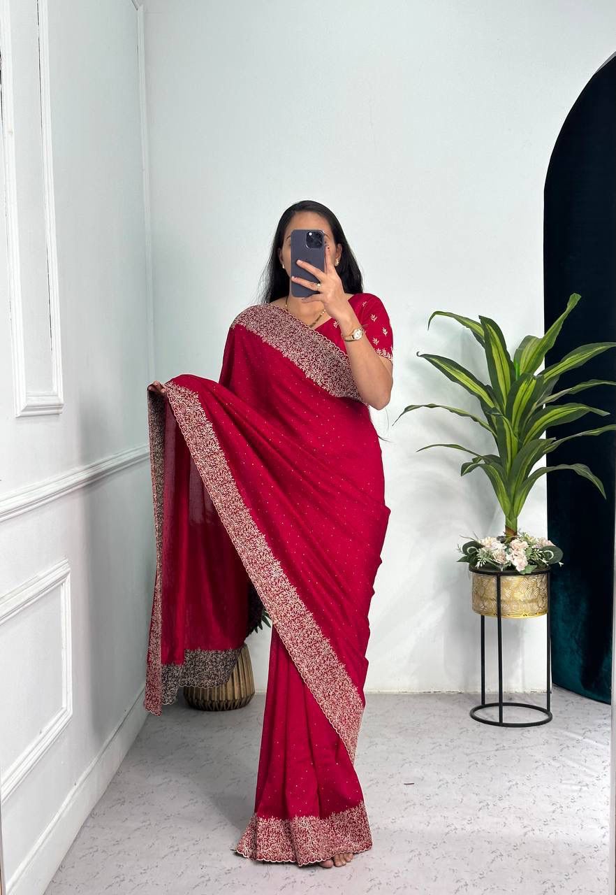 Silk Embroidery workSaree under 2000