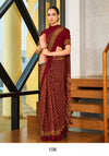 maroon crepe silk saree with a floral pattern under 1500
