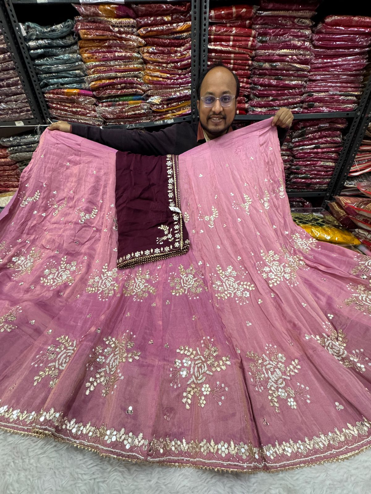 KcPc Beautiful Designer Pure Upada Silk white Cutdana Beads Mirror Work Lehenga MAD