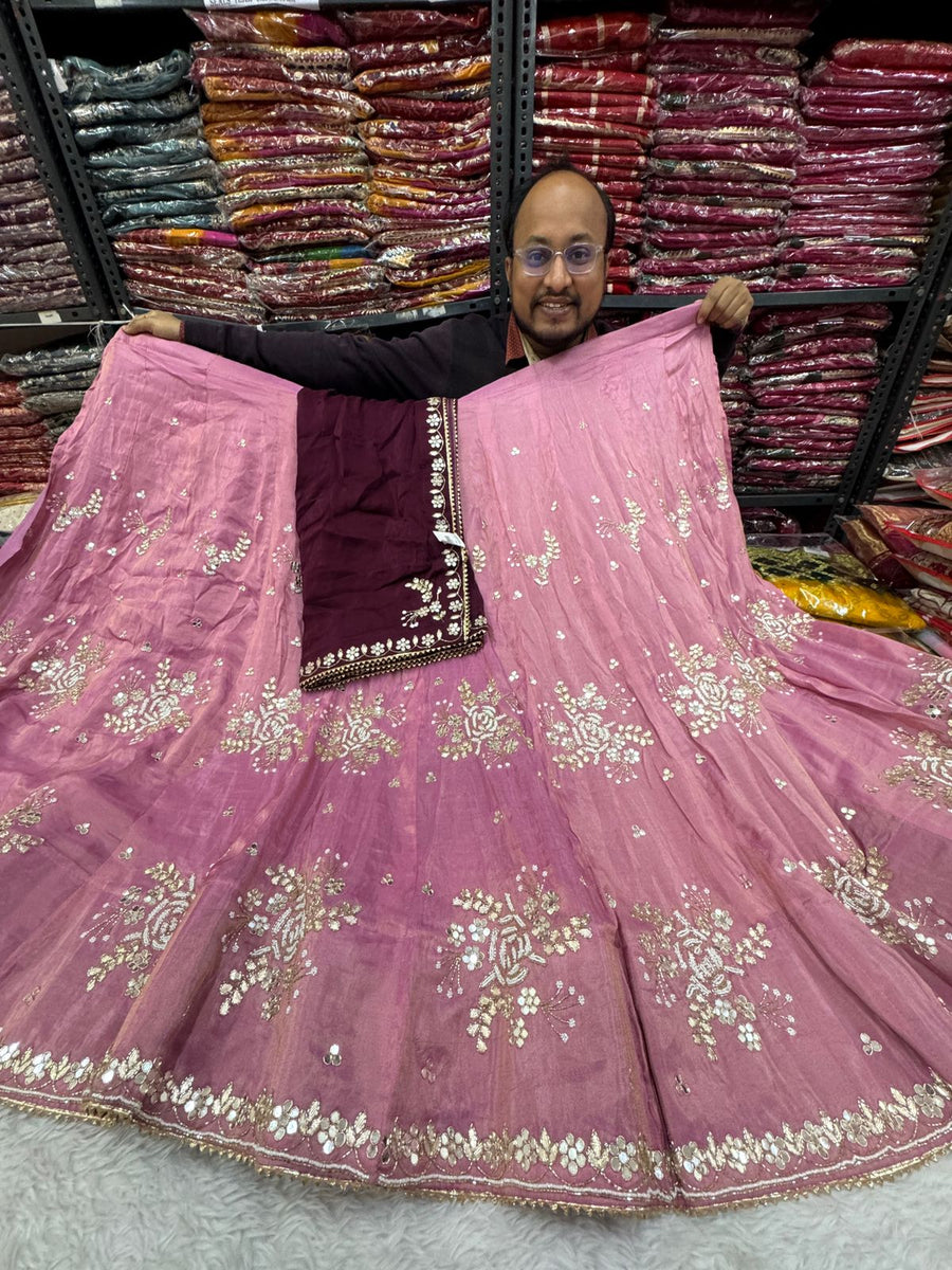 KcPc Beautiful Designer Pure Upada Silk white Cutdana Beads Mirror