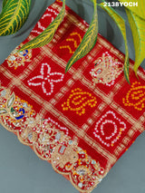 KcPc Ethnic Pure Gaji Silk Bandhani Ghatchola Chunri Pila Odhna in Zardoji Handwork ChunriMNL