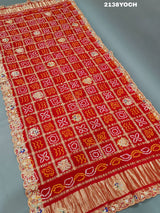 KcPc Ethnic Pure Gaji Silk Bandhani Ghatchola Chunri Pila Odhna in Zardoji Handwork ChunriMNL