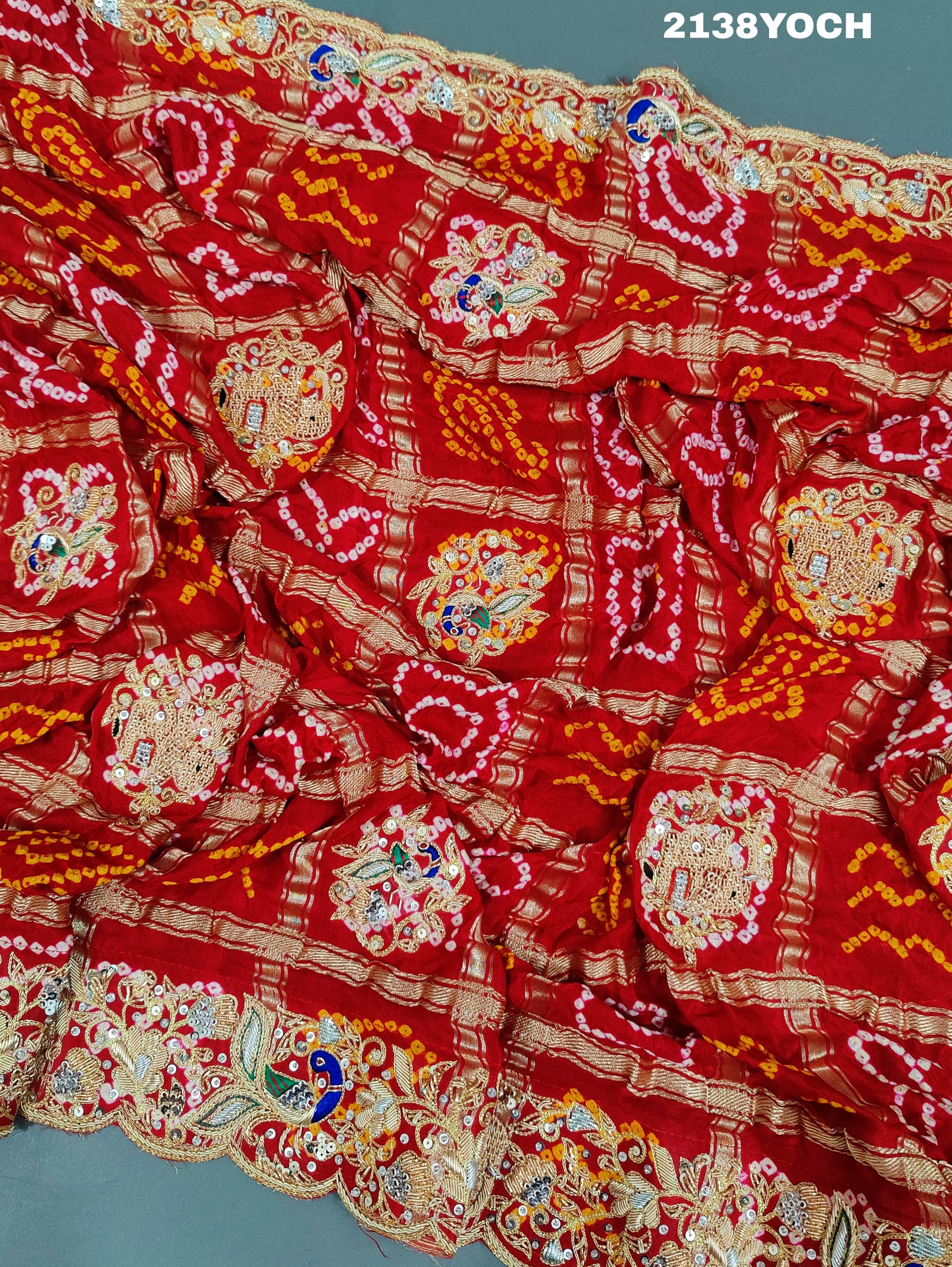 KcPc Ethnic Pure Gaji Silk Bandhani Ghatchola Chunri Pila Odhna in Zardoji Handwork ChunriMNL