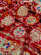 KcPc Ethnic Pure Gaji Silk Bandhani Ghatchola Chunri Pila Odhna in Zardoji Handwork ChunriMNL