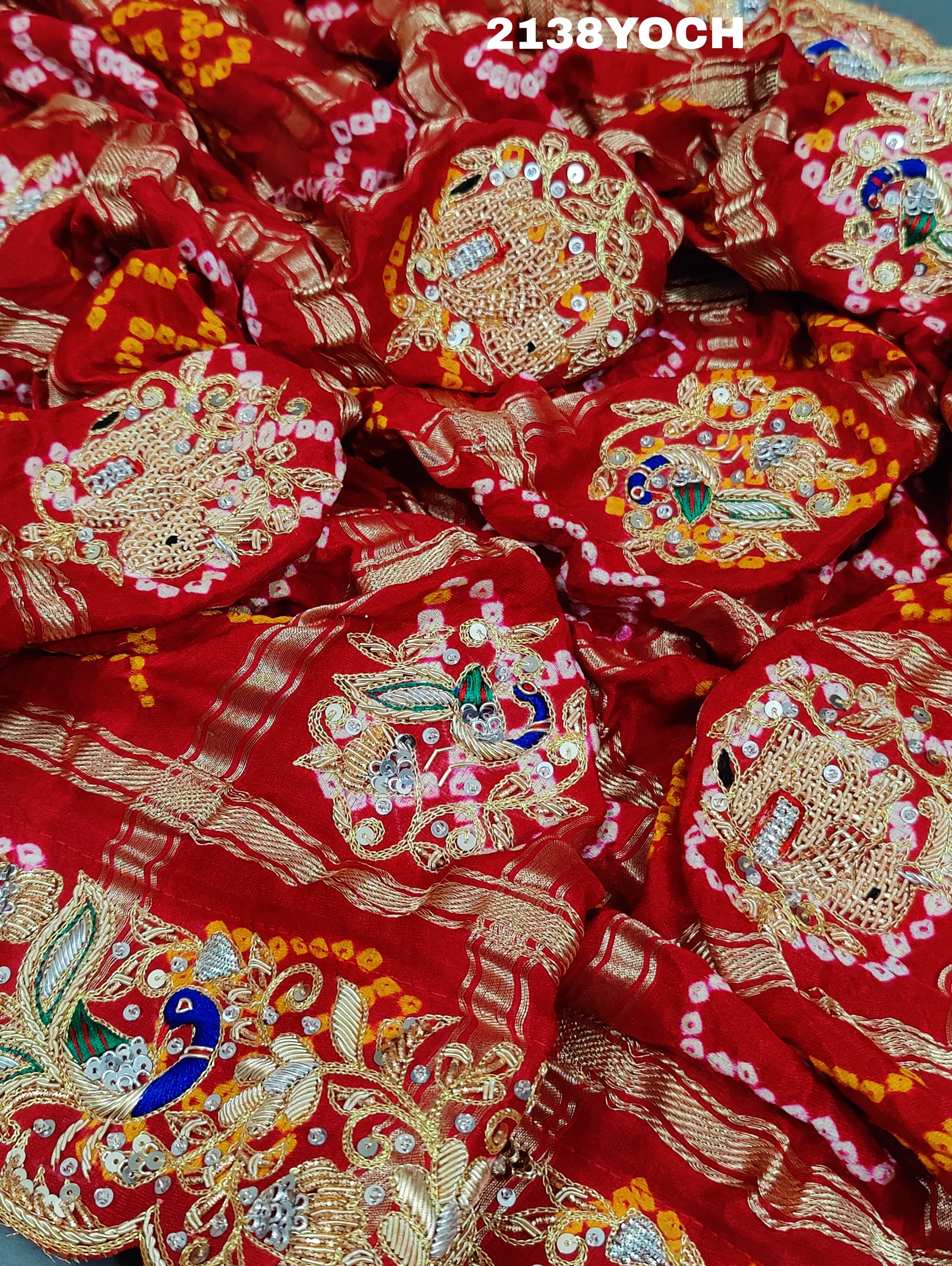 KcPc Ethnic Pure Gaji Silk Bandhani Ghatchola Chunri Pila Odhna in Zardoji Handwork ChunriMNL
