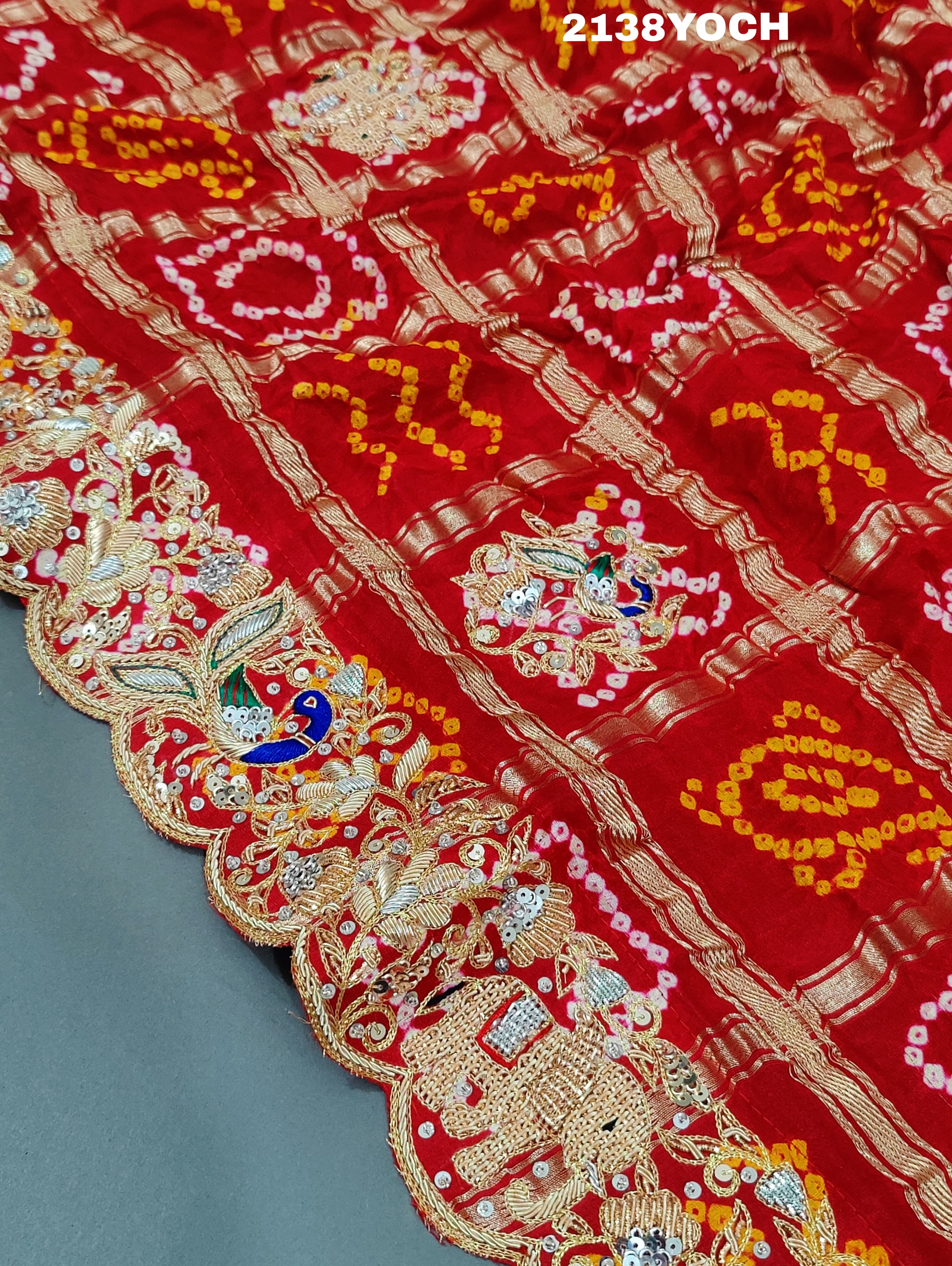 KcPc Ethnic Pure Gaji Silk Bandhani Ghatchola Chunri Pila Odhna in Zardoji Handwork ChunriMNL